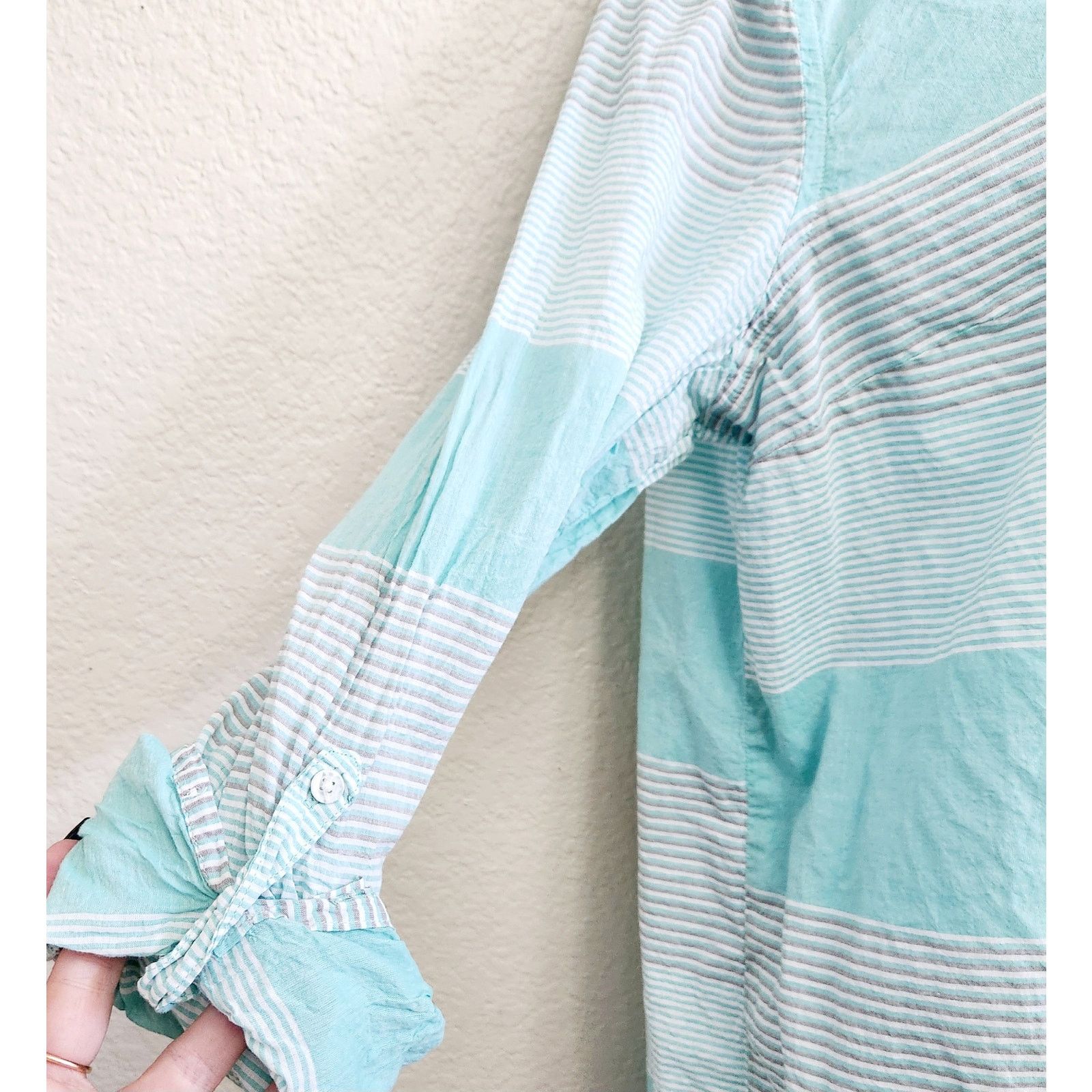 Other Cato Teal Gray Striped Button Up Top XL Collard Lightweight Size XL / US 12-14 / IT 48-50 - 2 Thumbnail