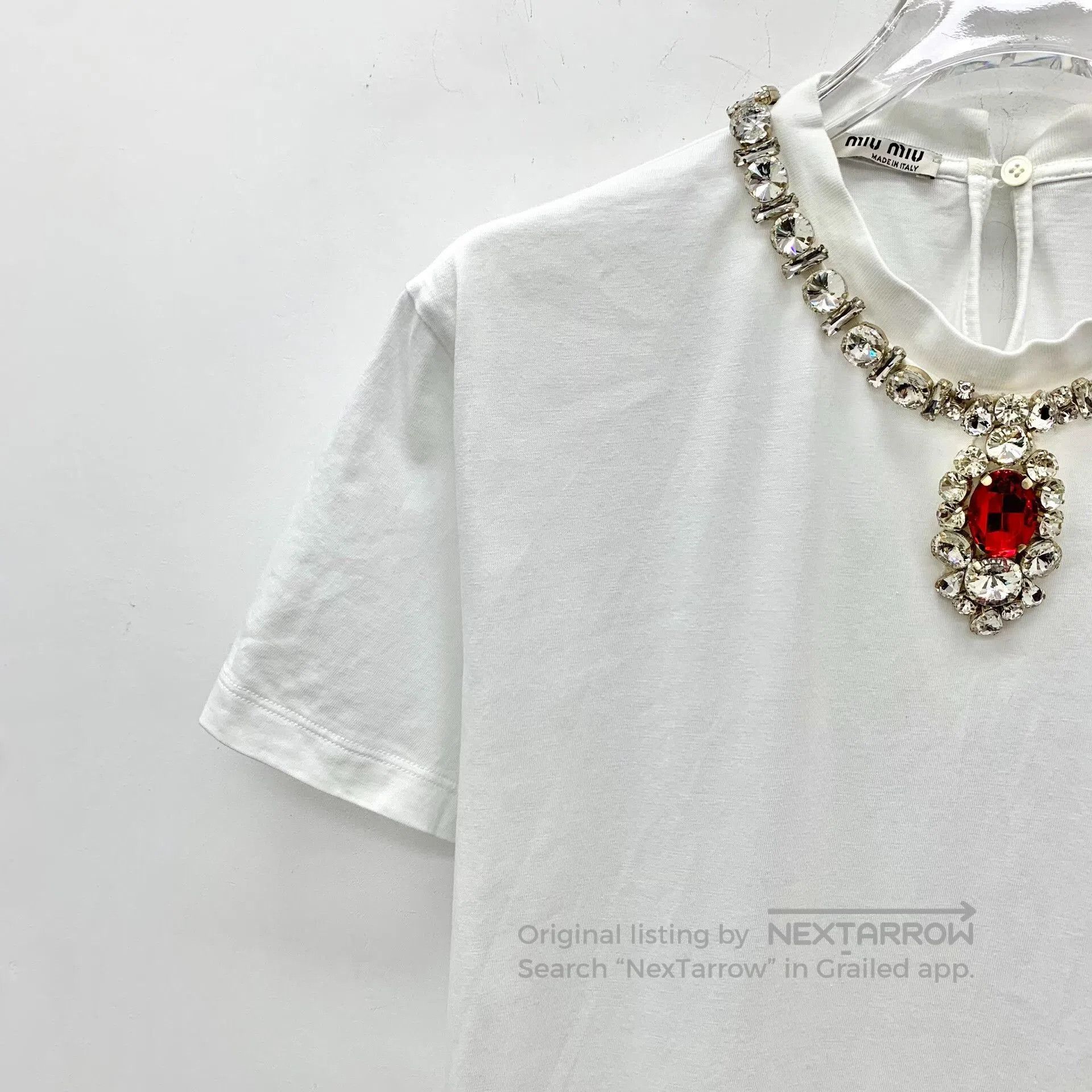 Miu Miu Miu Miu White Ruby Diamond Round Neck T-shirt. Size M / US 6-8 / IT 42-44 - 3 Thumbnail