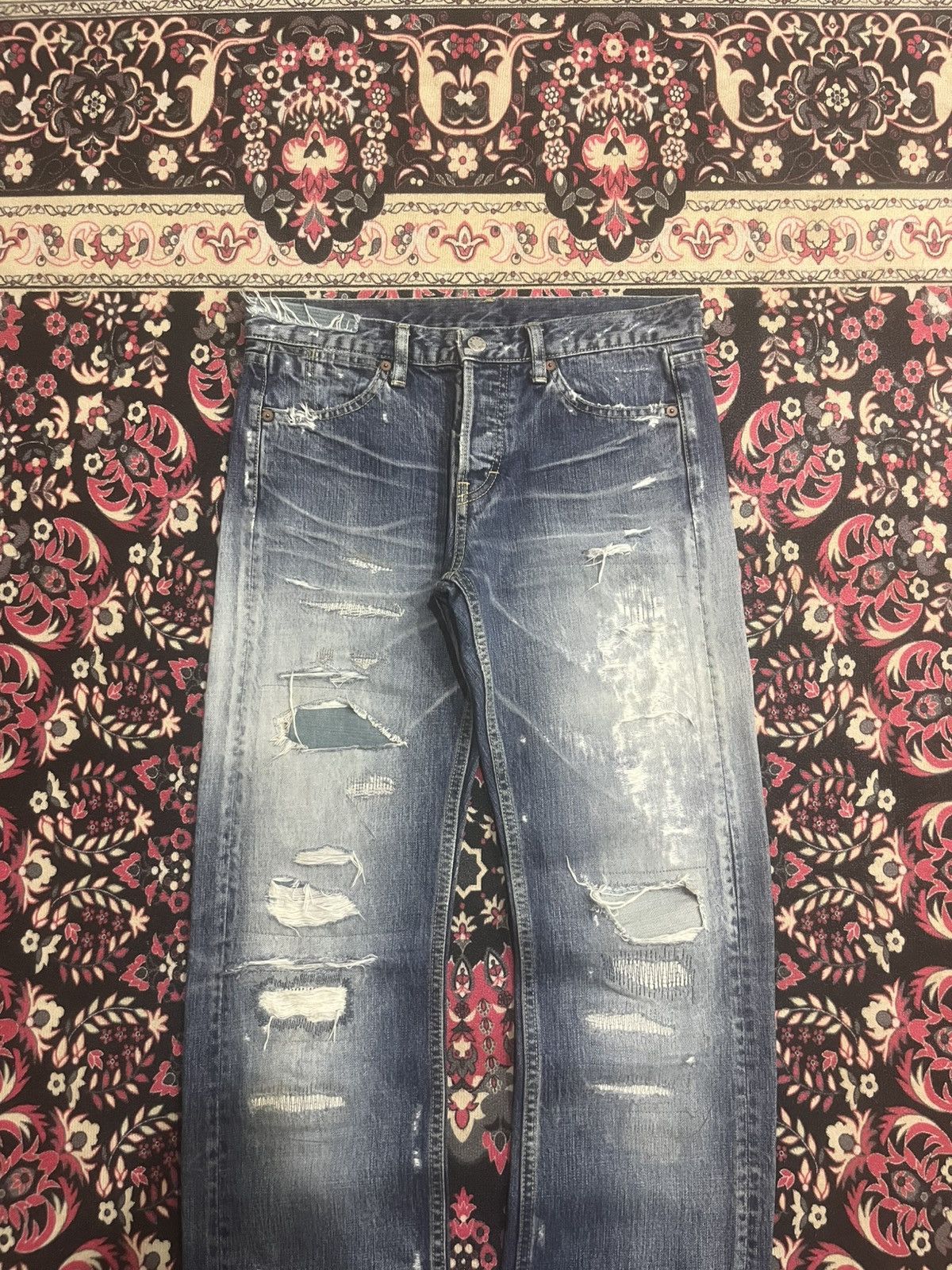 Undercover Vintage Japan Macphee Grunge Sashiko Destroy Blue Jeans Size US 30 / EU 46 - 3 Thumbnail