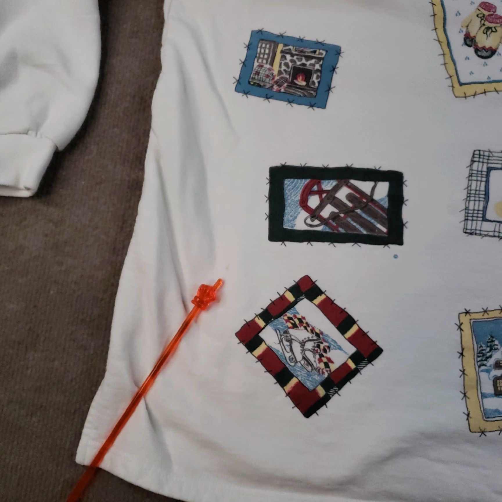 Northern Reflections VINTAGE Northern Reflections Sweater Womens Large White Pullover 90s Geometric Graphic Print Mock Neck Winter Cabin Moose Cardinal Embroidered Logo Size L / US 10 / IT 46 - 6 Thumbnail