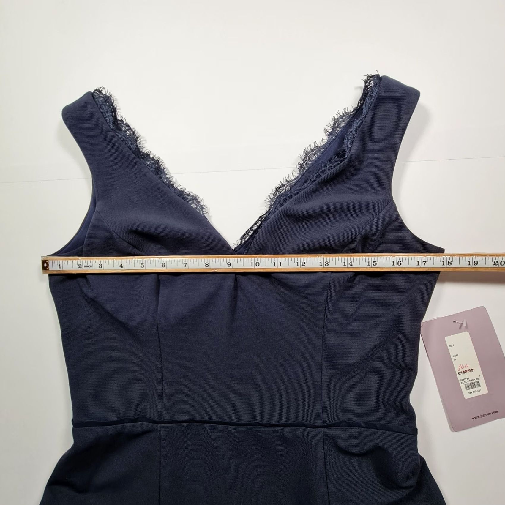 Vintage JS Collections Womens Maxi Dress Navy Blue 14 UK Sleeveless V-Neck Zip Dry Clean Only Elastene/Polyester UK14 Maxi Dress Party Cocktail Wedding Womens Size XL / US 12-14 / IT 48-50 - 4 Thumbnail