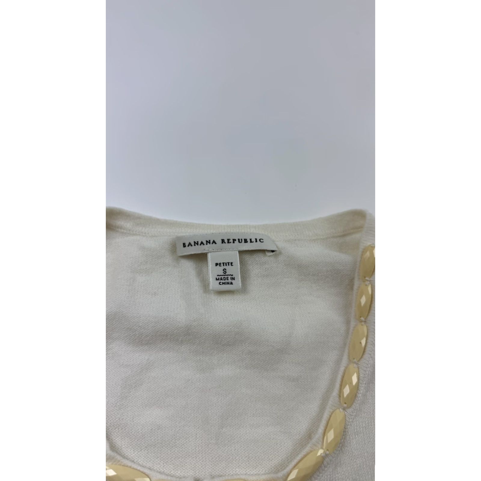 Banana Republic Banana Republic Cardigan Sweater Womens Petite Small Ivory Beaded Open Front Long Sleeve Ruched Trim Size S / US 4 / IT 40 - 4 Thumbnail