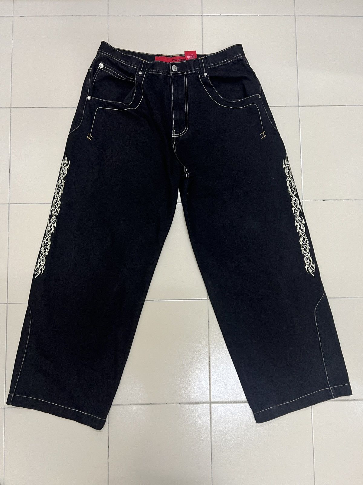 JNCO Vintage 90s JNCO Barbwire Crown Embroidery Baggy Denim Jeans Size US 36 / EU 52 - 2 Thumbnail