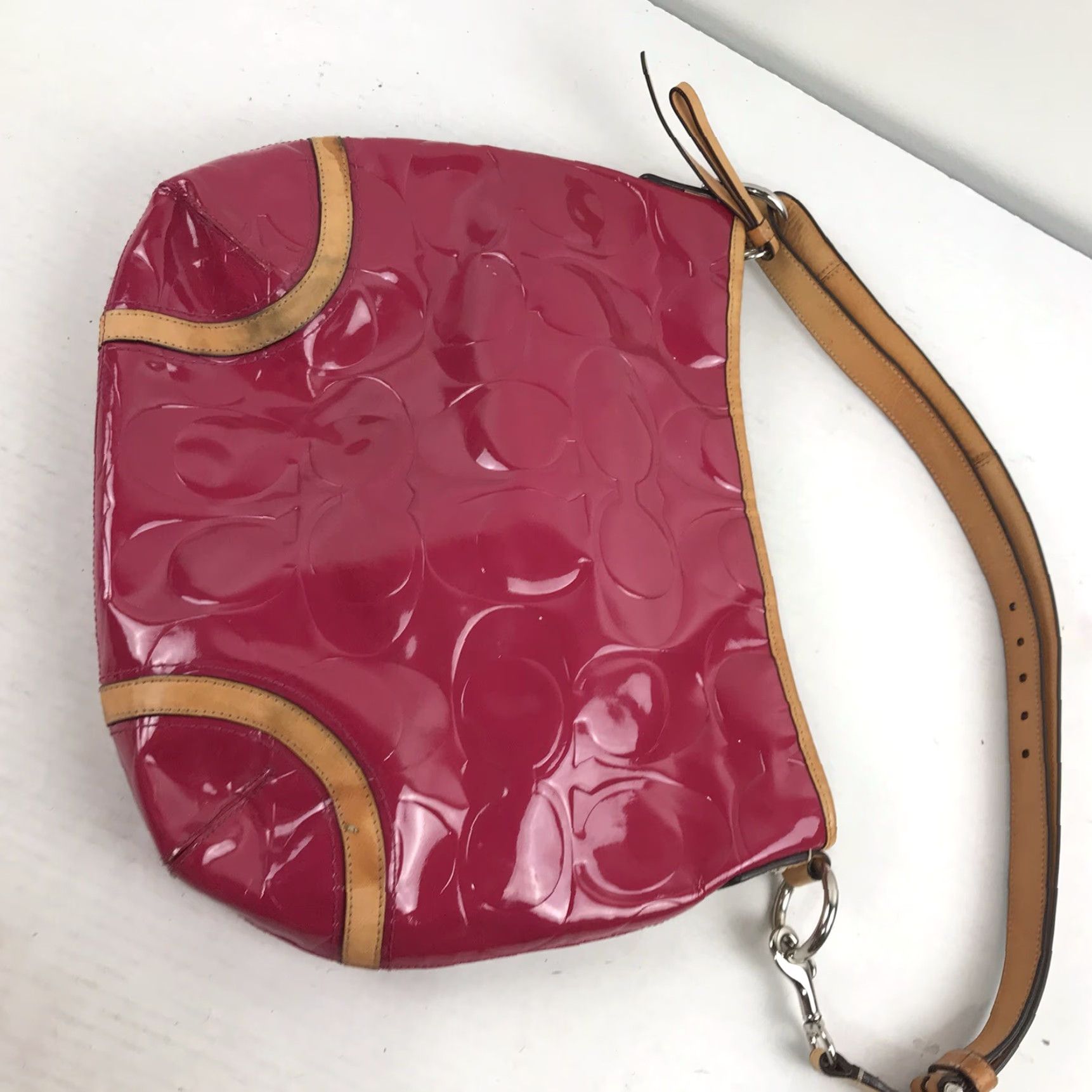 Coach Coach Pink Glossy Patent Leather Large Shoulder Bag Size ONE SIZE - 3 Thumbnail