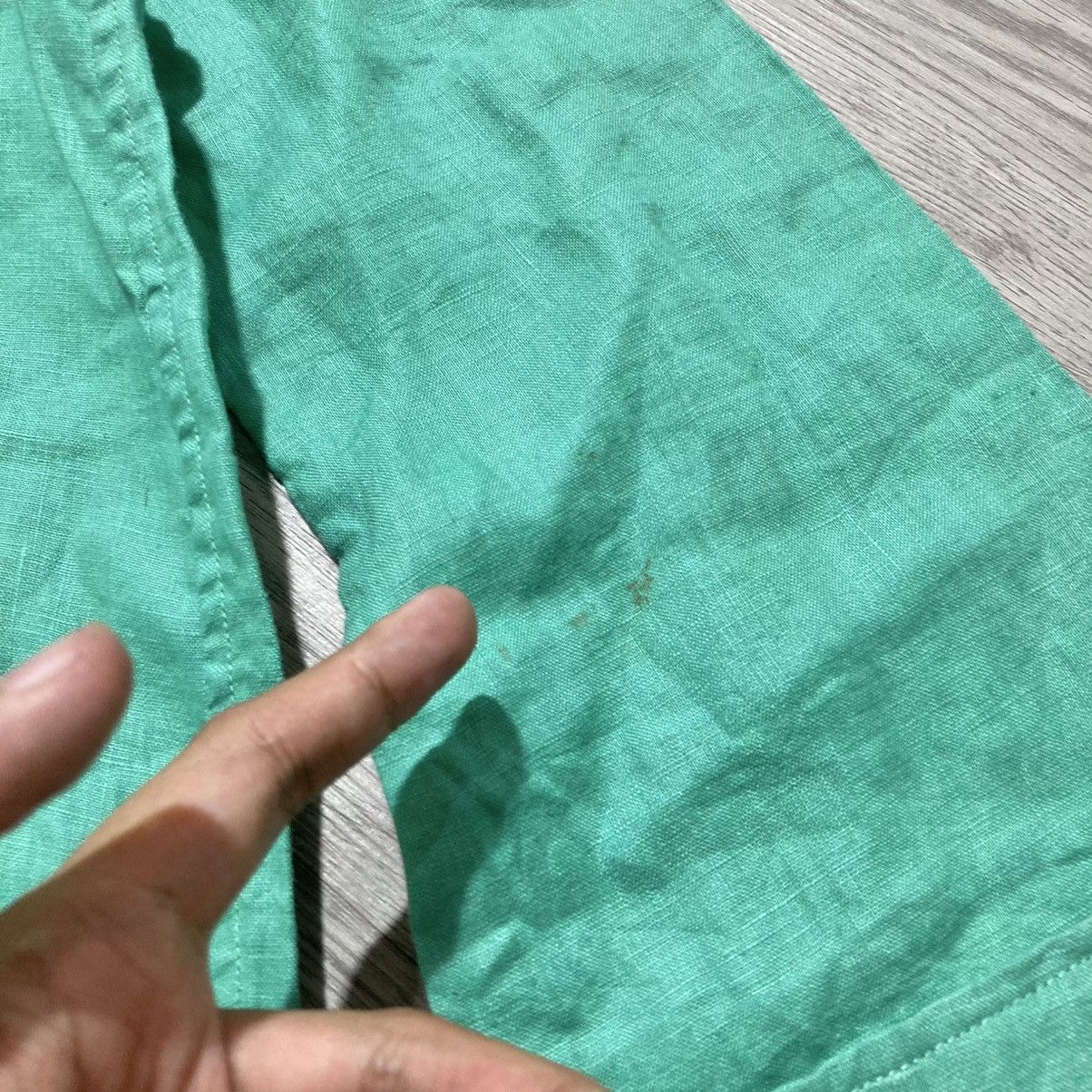 Japanese Brand 2000s Beams Heart Collar Overhead Linen Shirt Green Designer Size M / US 6-8 / IT 42-44 - 10 Thumbnail