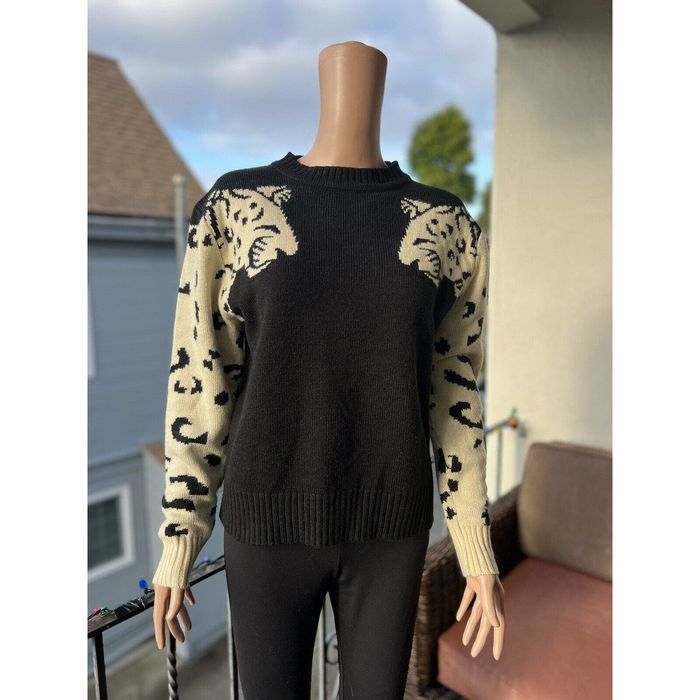 Other Angashion Leopard Sleeves Crew Neck Pull Over Sweater L