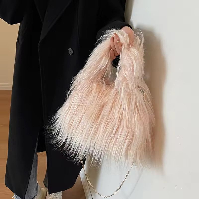 Other Fluffy Faux Fur Pink Streetwear Crossbody Hand Tote Bag Size ONE SIZE - 3 Thumbnail