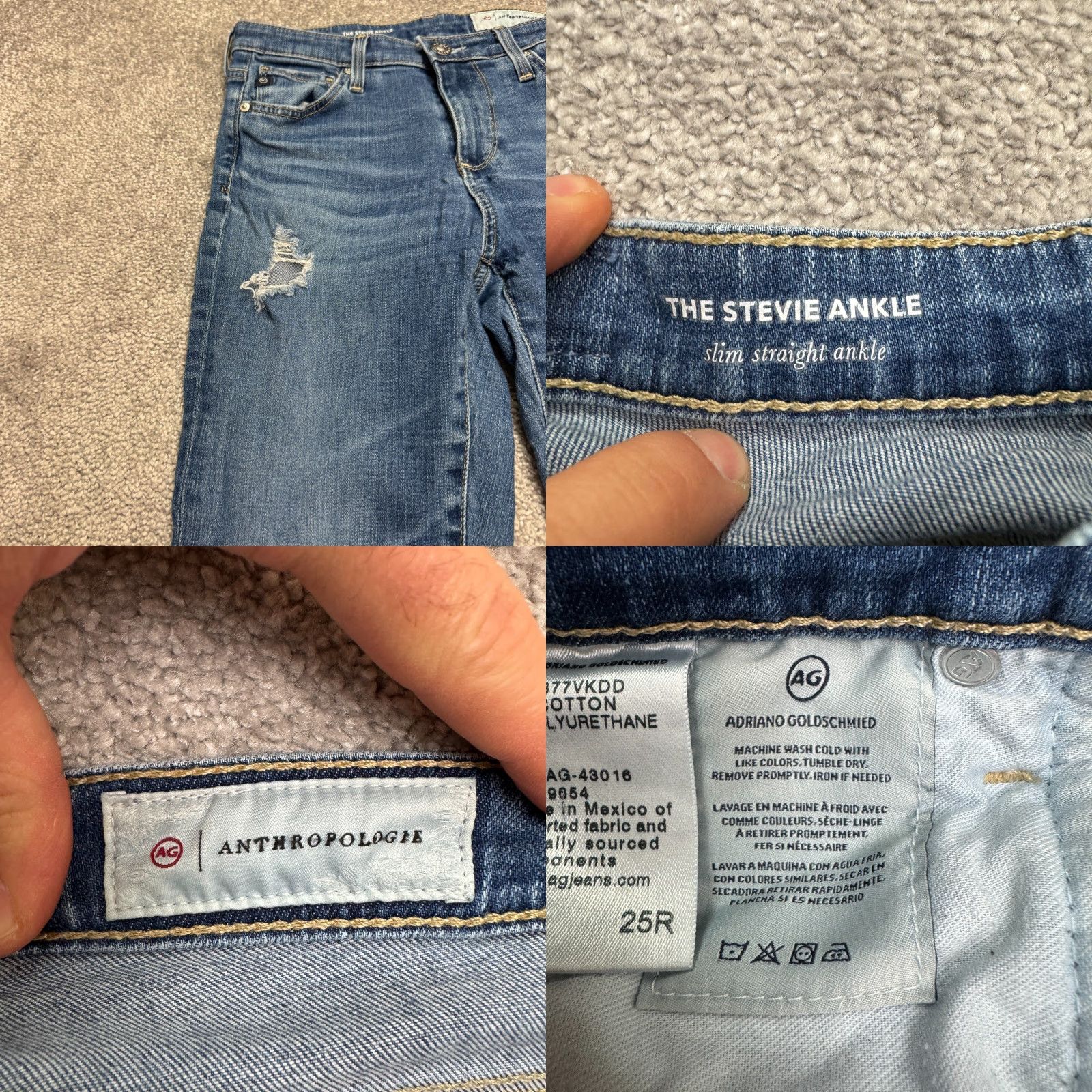 Anthropologie VINTAGE AG Adriano Goldschmied Skinny Jeans Women 25 Regular Blue Distressed Fall Spring Summer Winter Size 42" / US 20 - 8 Thumbnail