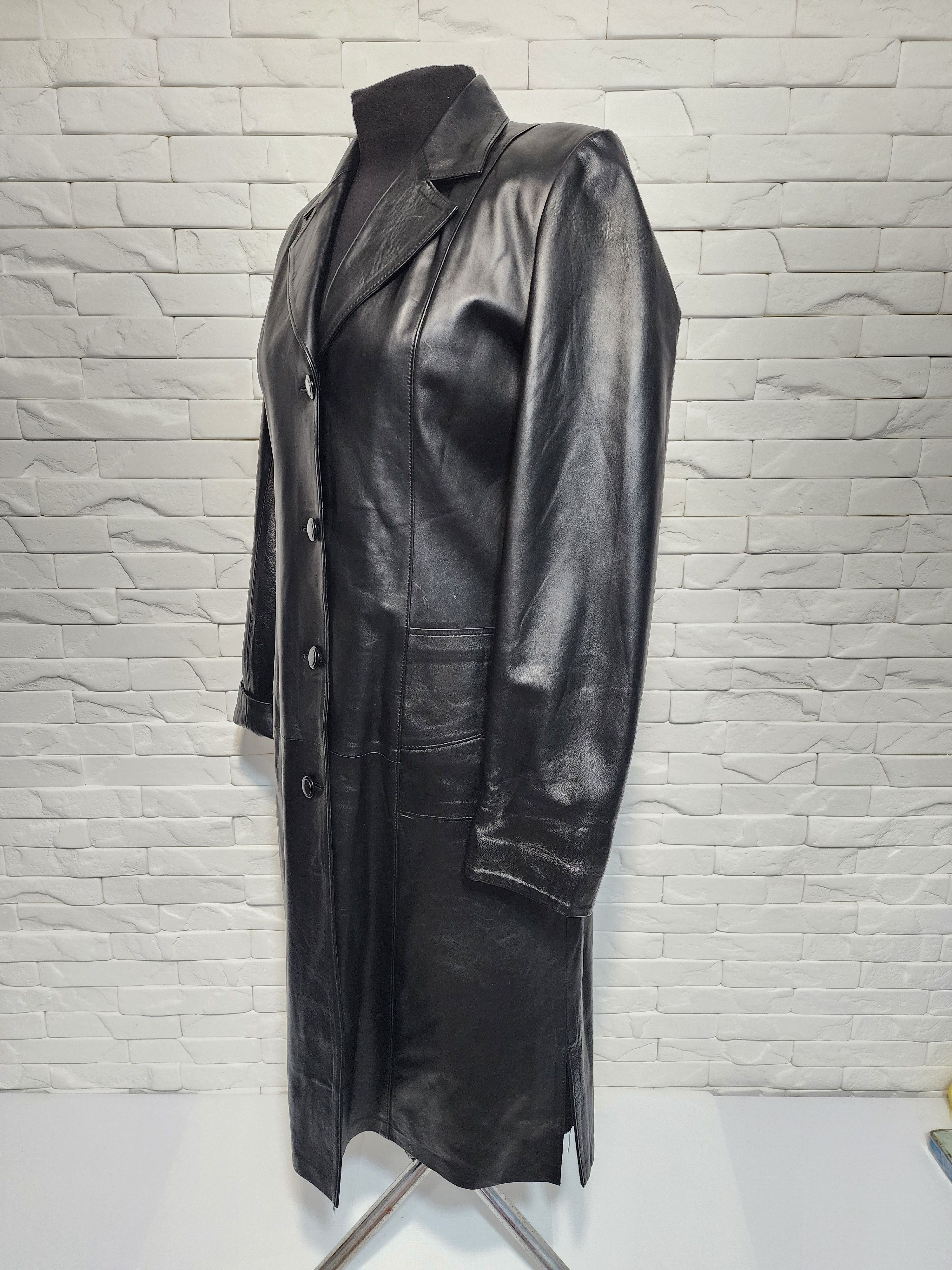 Genuine Leather Women black leather raincoat. Size L / US 10 / IT 46 - 2 Thumbnail