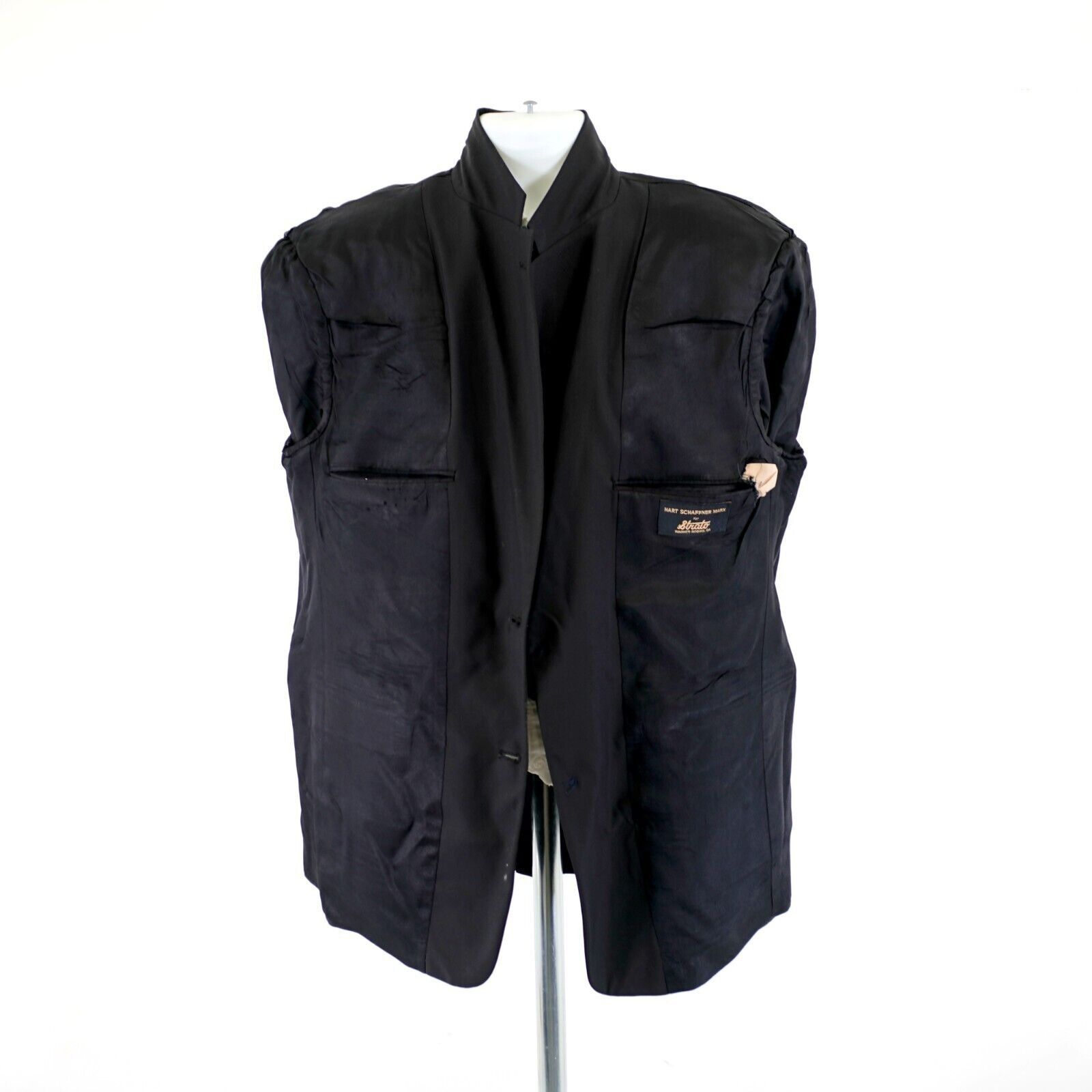 Hart Schaffner Marx DAMAGED Hart Schaffner Marx Black Wool 44R Blazer 2 Silver B Size 44R - 13 Thumbnail