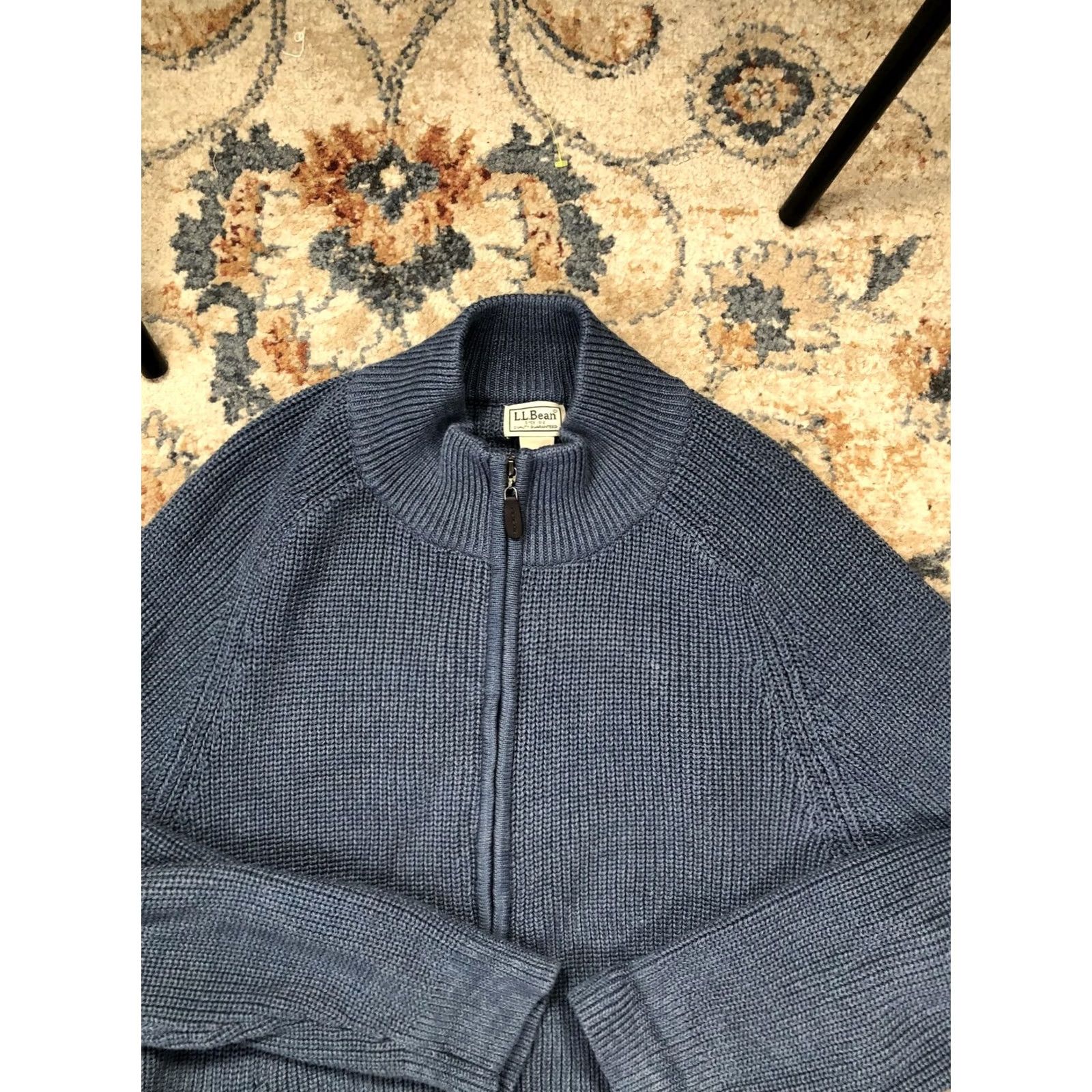 Vintage L.L.Bean Sweater Mens 2XL Blue Full Zip Mock Neck Cotton Knit Cardigan Pockets Size US XXL / EU 58 / 5 - 2 Thumbnail