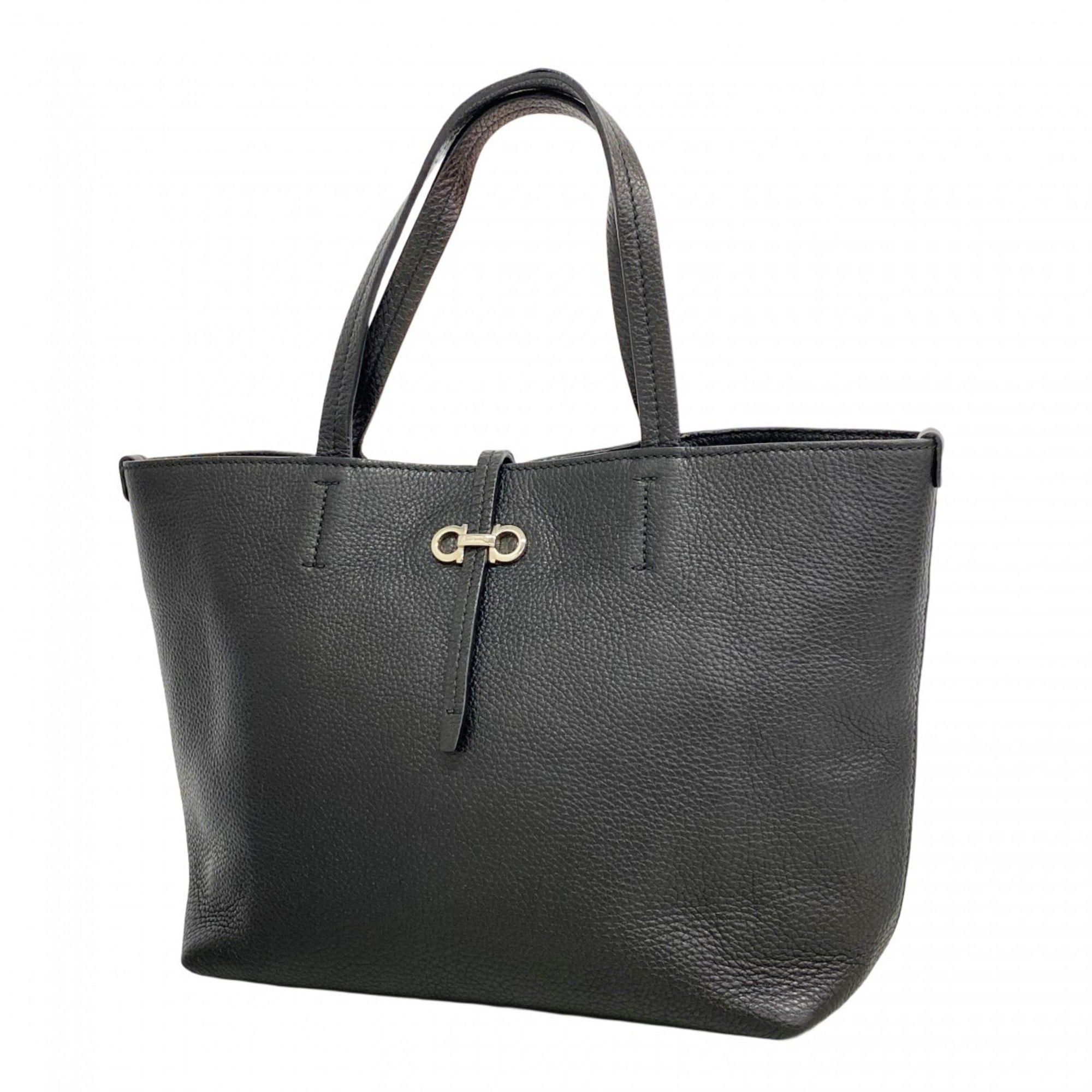 Salvatore Ferragamo Gancini Leather Tote Bag, Black, Women's