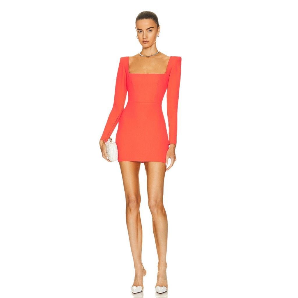 image of Alex Perry Aaron Portrait Long Sleeve Mini Dress In Strawber in Red, Women's (Size XS)