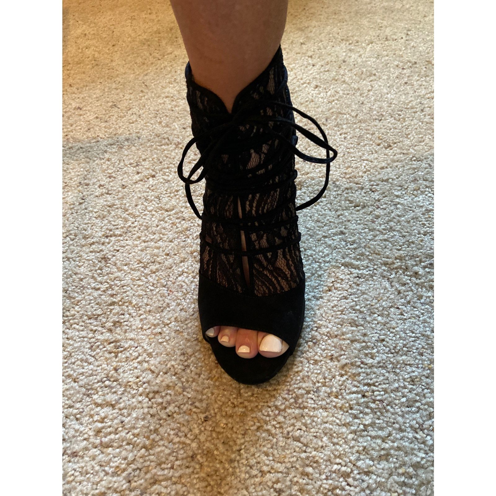 Other Jessica Simpson Raysha Open-Toe Canvas Black Lace Bootie 9.5 Size US 9.5 / IT 39.5 - 5 Thumbnail