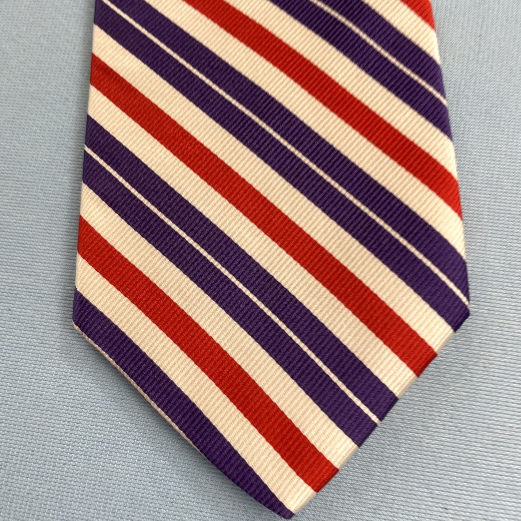 Vintage Ben Silver London Silk Repp Tie Purple Red White Stripe Vintage Handmade 3.5x57" Mens Tie Size ONE SIZE - 7 Thumbnail