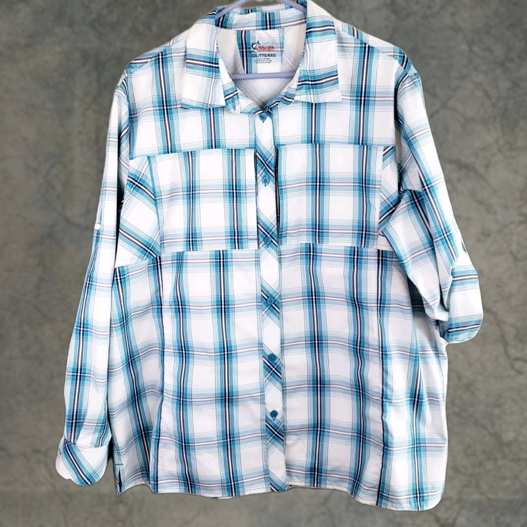 Vintage World Wide Sportsman Shirt Womens XXL Blue Plaid Nylon Roll Tab Sleeve Button-Up Size XXL / US 16-18 / IT 52-54 - 1 Thumbnail