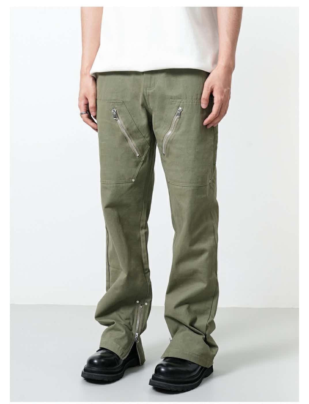 zipper utility skate hiphop carpenter flared pants