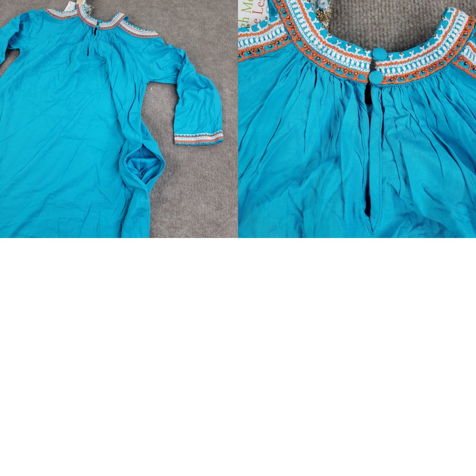 Vintage Gretchen Scott Dress Women XS Shrimp Blue Aphrodite Cold Shoulder Beaded Pockets Size XS / US 0-2 / IT 36-38 - 10 Thumbnail