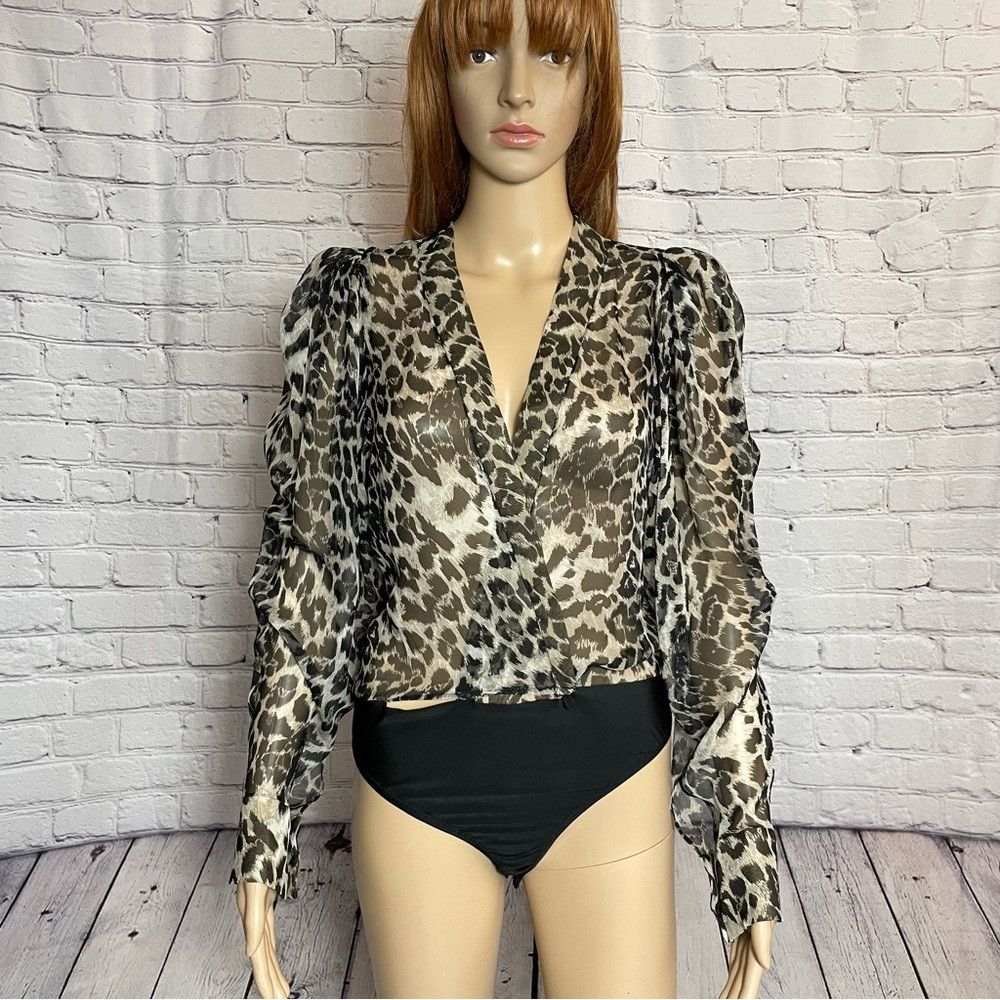 Other New Kimberly Taylor Annabelle Silk Bodysuit In Snow Leopard Size M / US 6-8 / IT 42-44 - 2 Thumbnail