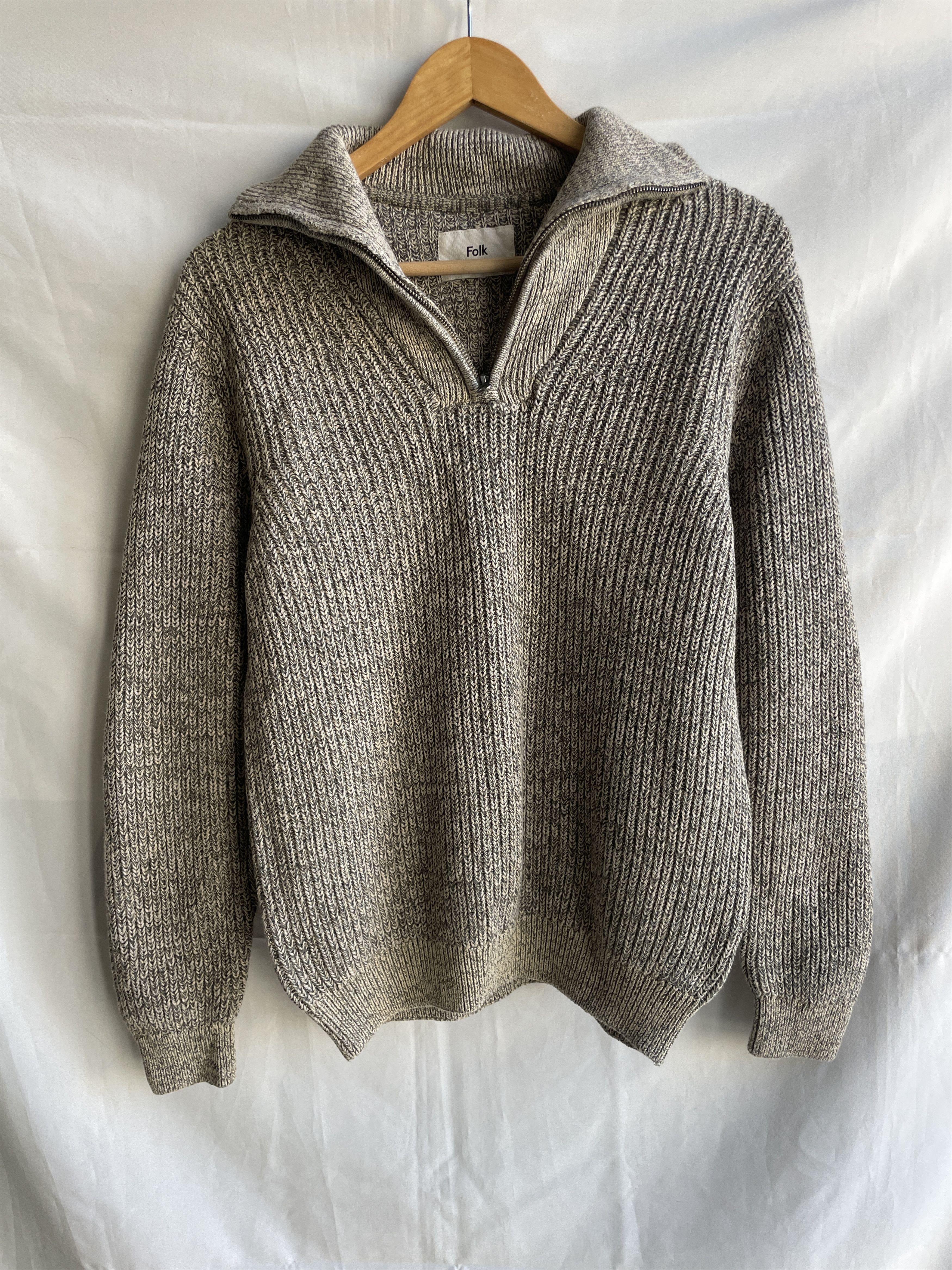 Folk Folk 1/4 Zip Cotton Rib Knit Beige/Gray Sweater Size 2 Size US S / EU 44-46 / 1 - 1 Thumbnail