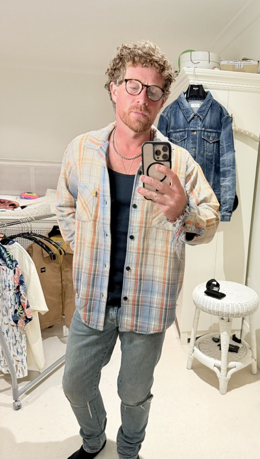 Gallery Dept. Gallery Dept Marley Distressed Checked Cotton-Flannel Shirt Size US XL / EU 56 / 4 - 10 Thumbnail