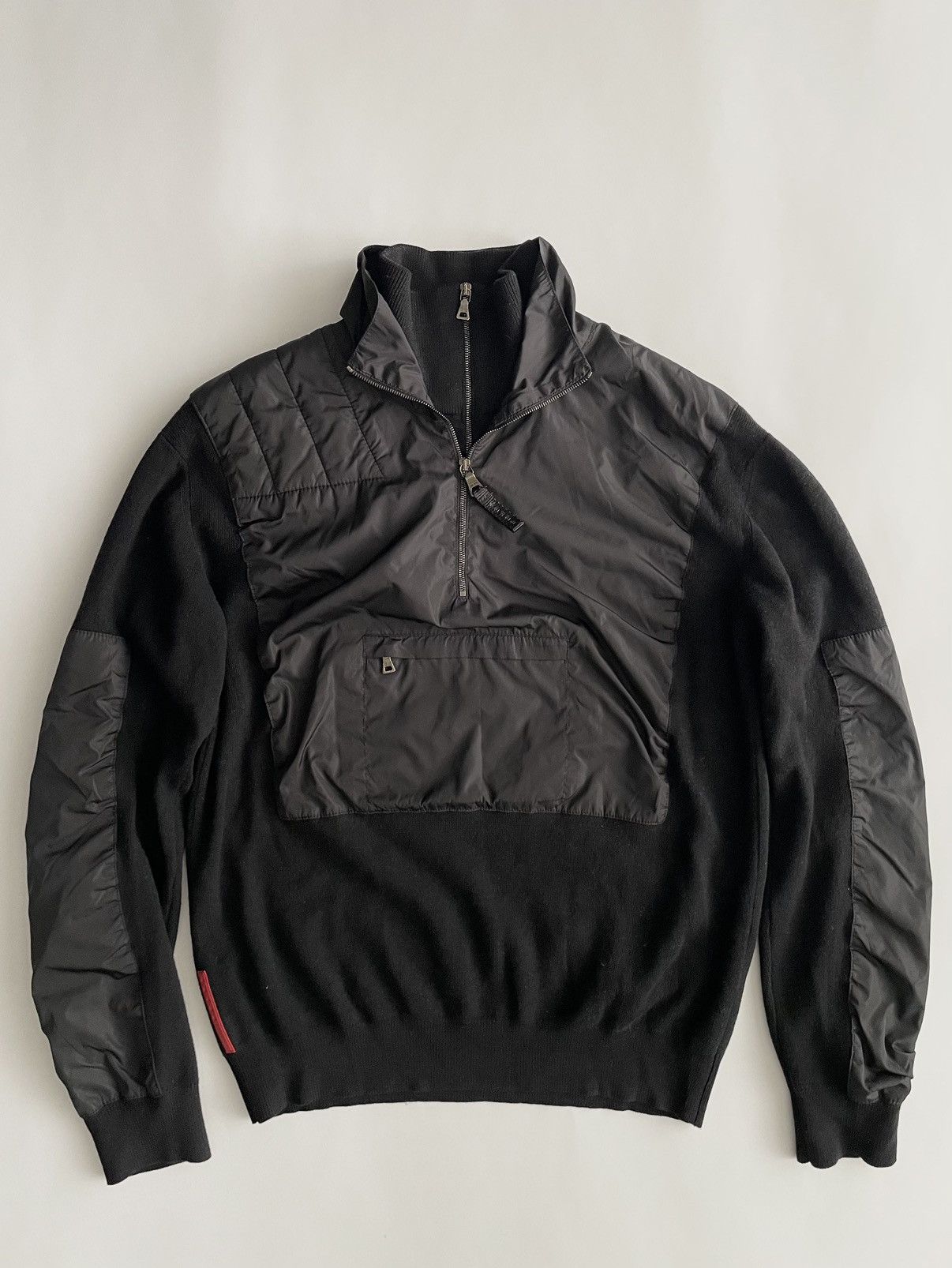 Pre-owned Prada 2000's Double Collar Nylon Wool Sweater In Black