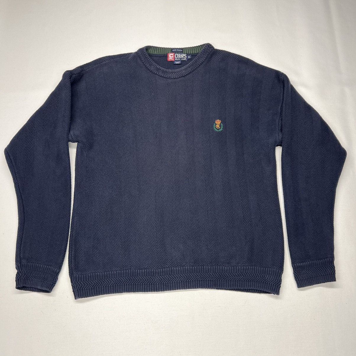 Vintage Chaps Ralph Lauren Crewneck Knitted Sweater Hand Frame Pullover Sweatshirt authentic Small Logo Embroidery Oversized Streetwear Size XL