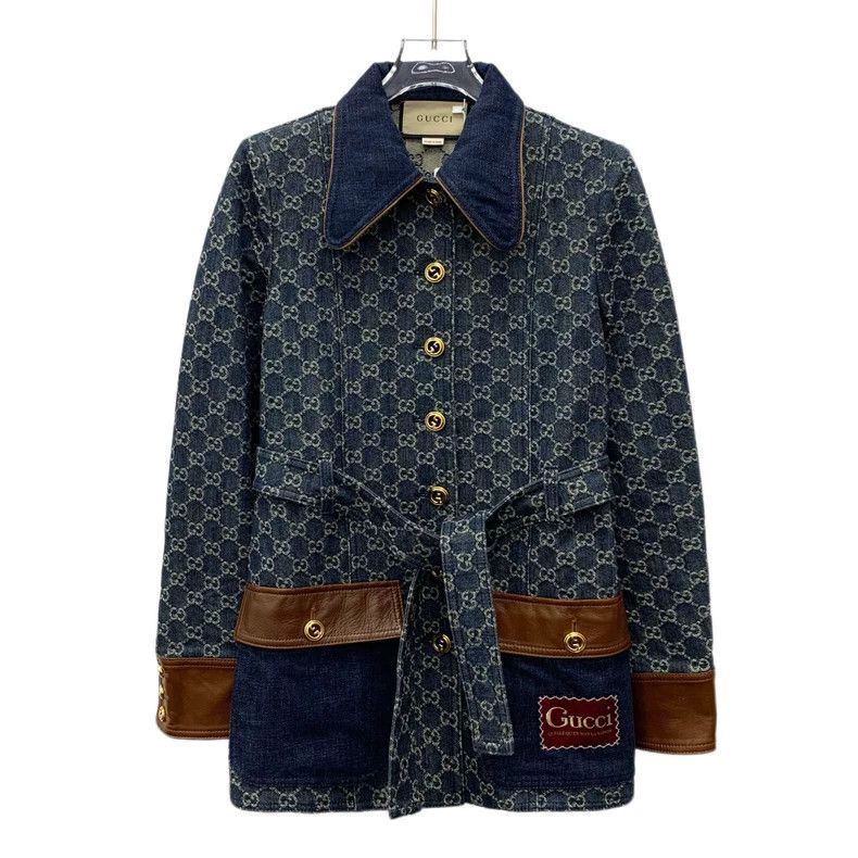 Gucci Gucci Dark blue logo jacquad full print cotton lapel singl Size S / US 4 / IT 40 - 1 Thumbnail