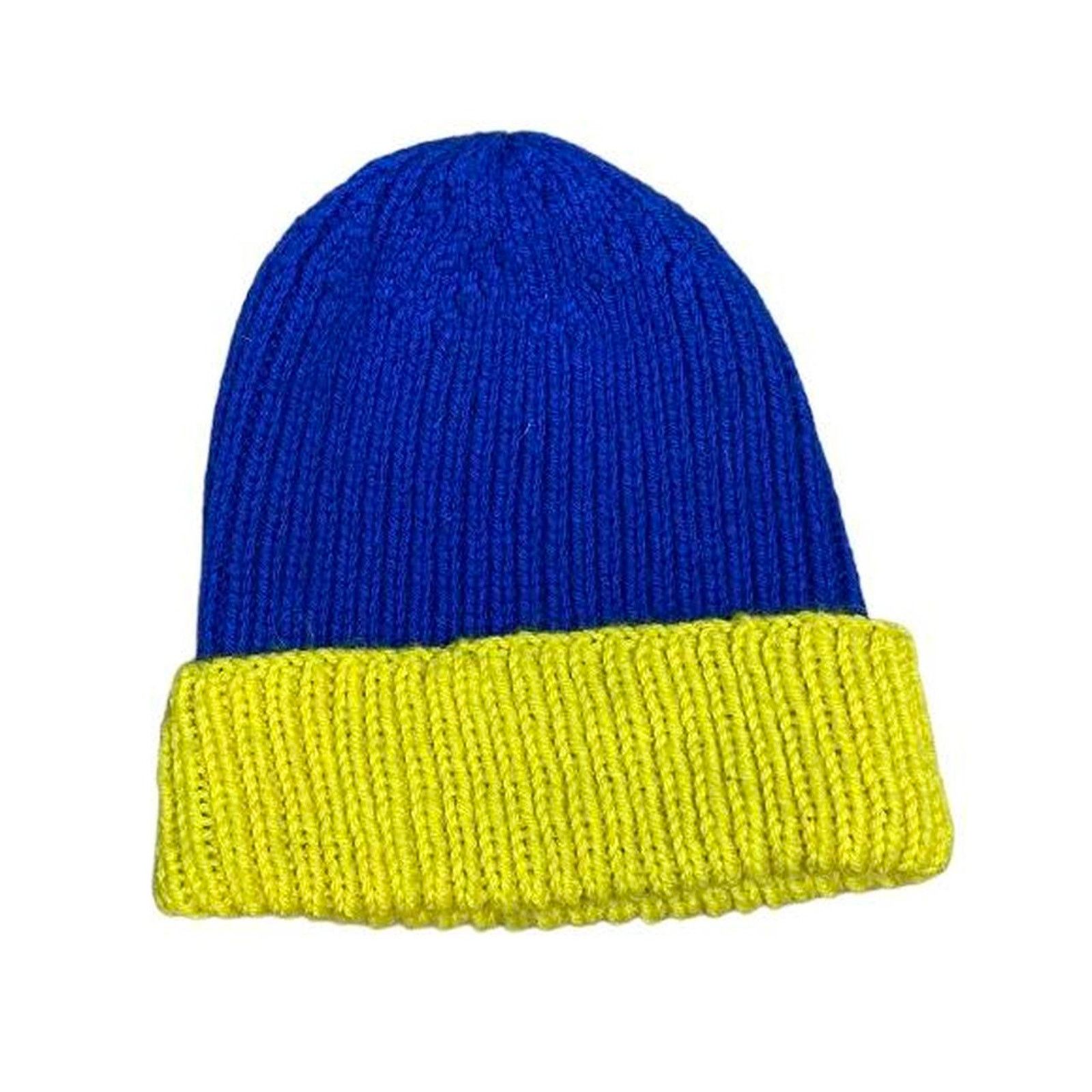 Vintage Yellow and blue knit beanie Size ONE SIZE - 1 Thumbnail
