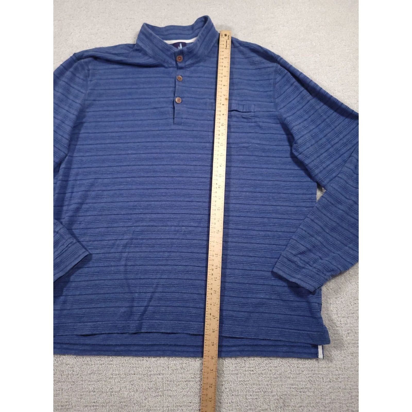 johnnie-O johnnie-O Polo Shirt Mens 2XL Blue Striped Long Sleeve Henley Size US XXL / EU 58 / 5 - 5 Thumbnail