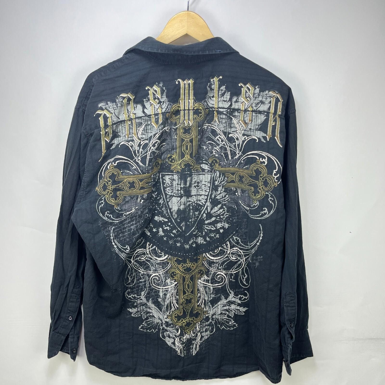 Vintage Vintage Cross MMA Y2K Affliction Button-Up Shirt 2XL Size US XXL / EU 58 / 5 - 1 Thumbnail