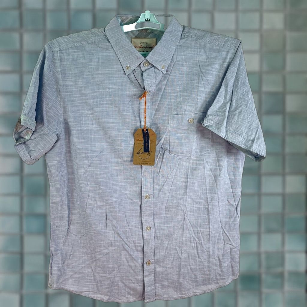 Weatherproof Weatherproof Men's Short Sleeve Button-Up Shirt Size L Blue Casual Summer Cotton Size US L / EU 52-54 / 3 - 1 Thumbnail