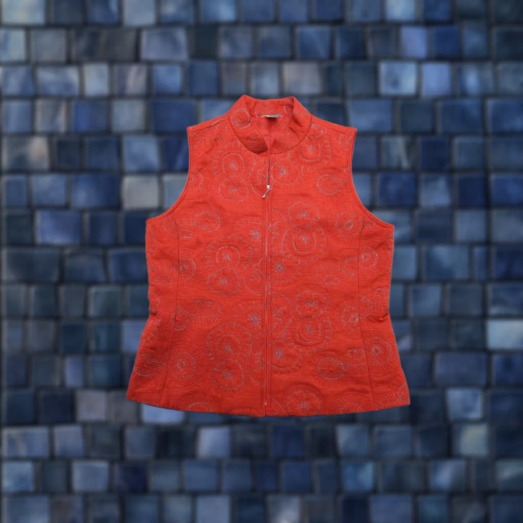 Vintage CHRISTOPHER & BANKS Women’s Orange Sparkle Embroidered Silk Vest Size M Size M / US 6-8 / IT 42-44 - 1 Thumbnail