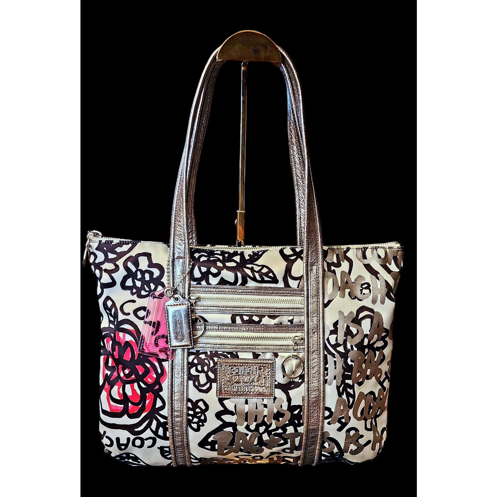 image of Coach Limited Edition Poppy Glam Tote With Floral Graffiti in Black, Women's