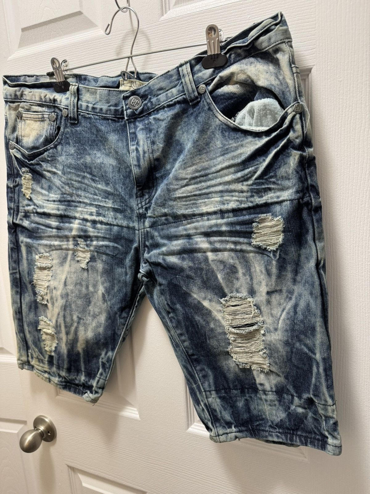 Japanese Brand Blue Cult Denim Shorts Distressed Avant Garde Vintage Blue Size US 38 / EU 54 - 3 Thumbnail