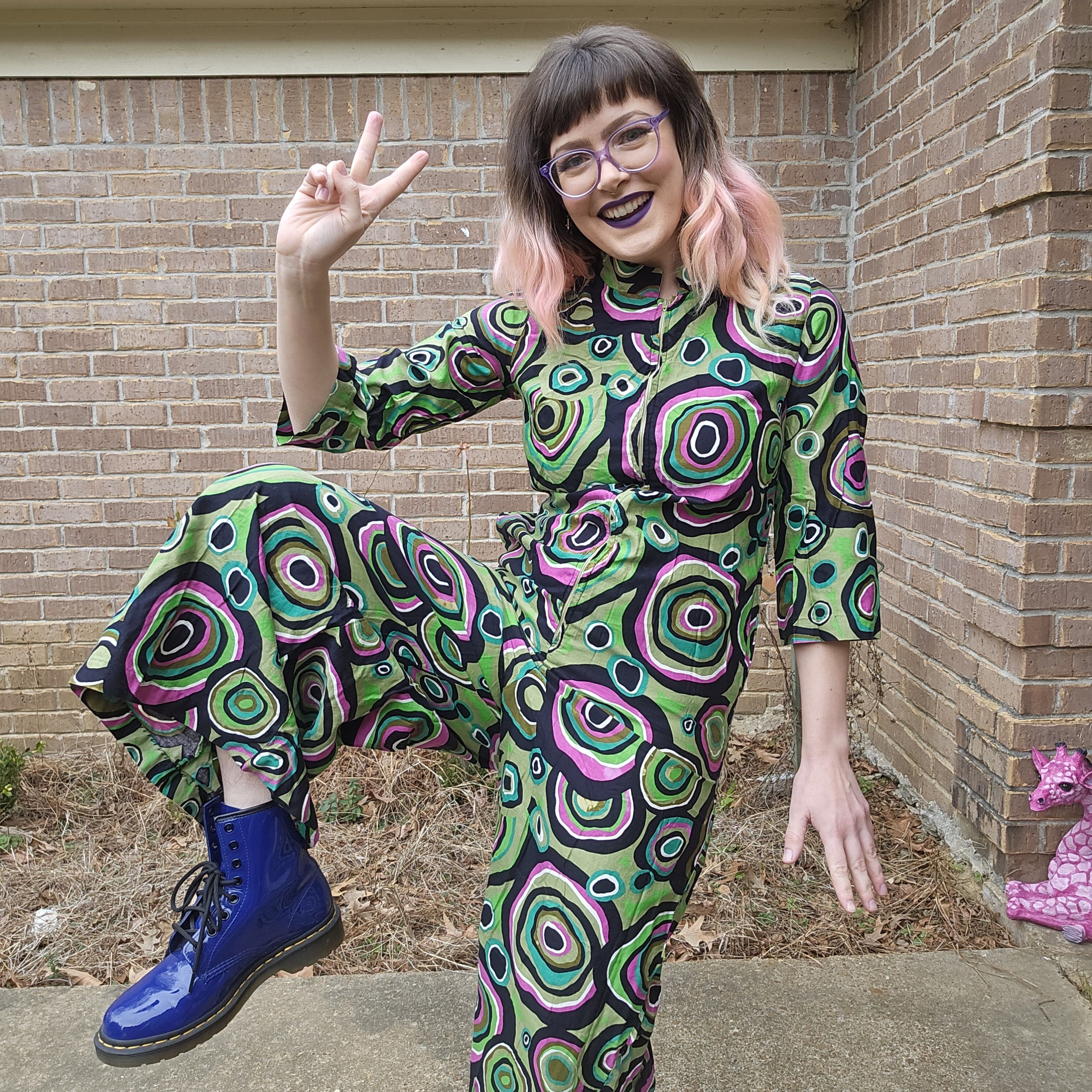 Other 60's Vintage Psychedelic Print Lounge Craft Jumpsuit Size 28" / US 6 / IT 42 - 3 Thumbnail