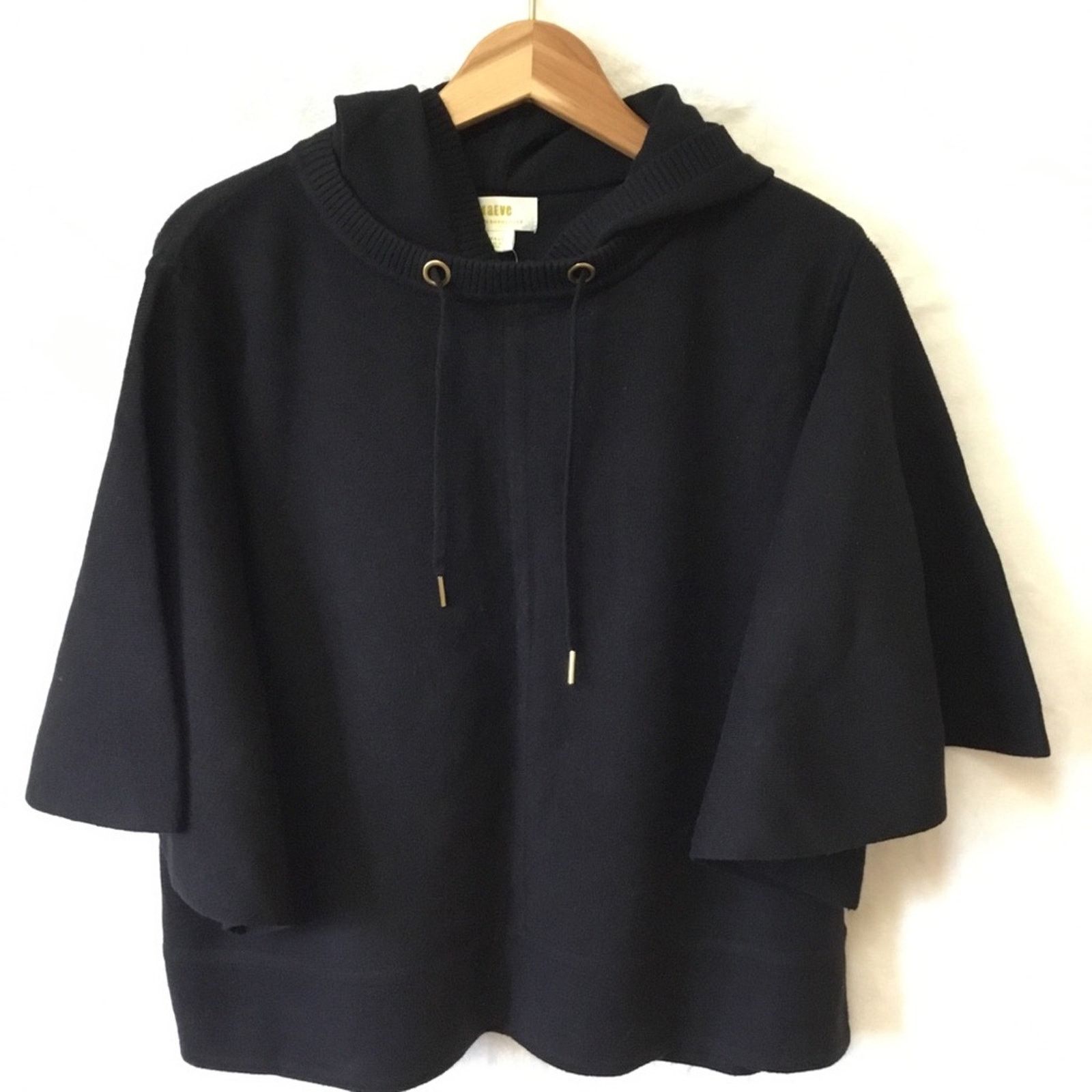 Anthropologie Maeve Black Crop Hoodie Sweater with Cape Sleeves Size S / US 4 / IT 40 - 2 Thumbnail