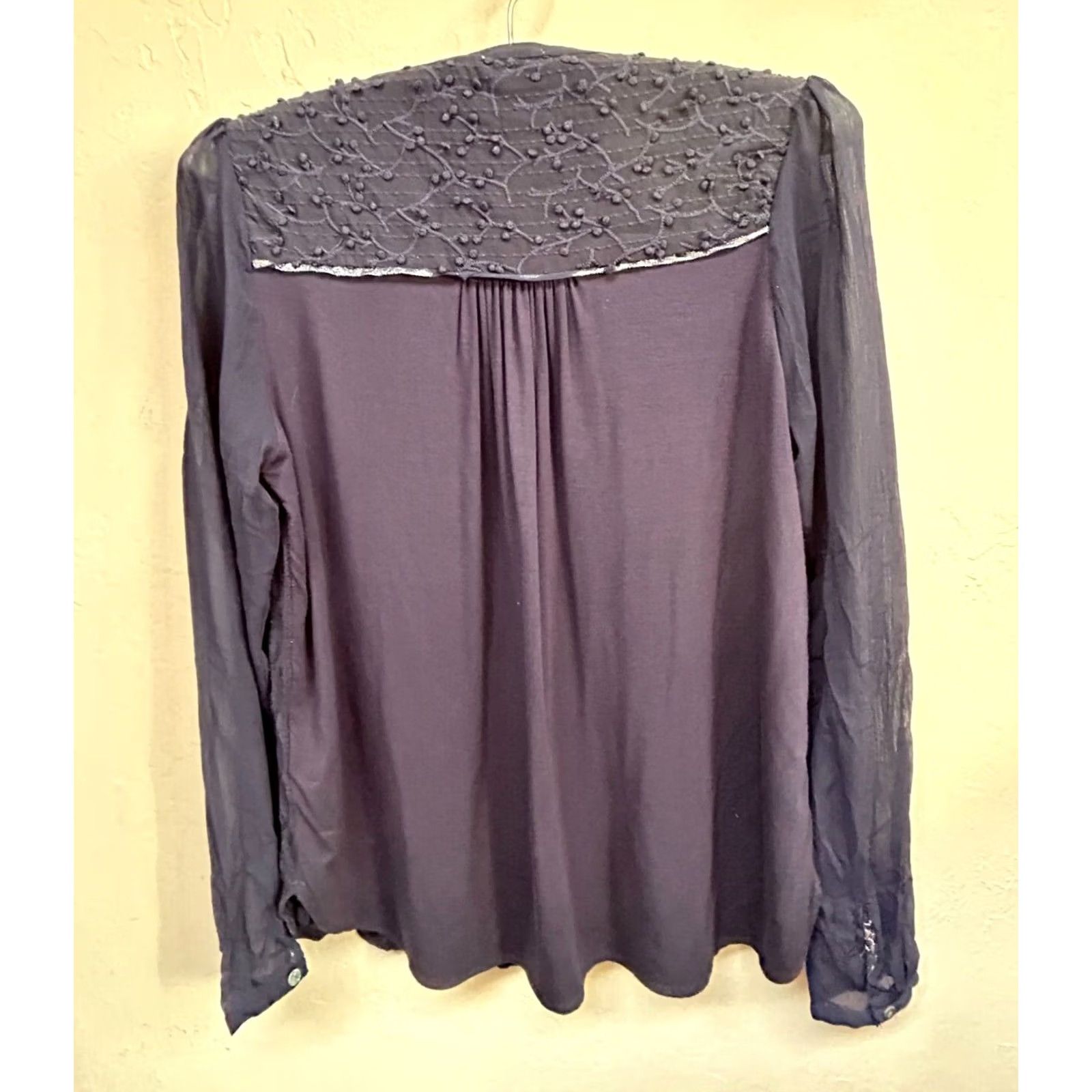 Anthropologie Anthropologie Tiny Womens XS Navy Blue Long Sleeve Embroidered Peasant Top Size XS / US 0-2 / IT 36-38 - 2 Thumbnail