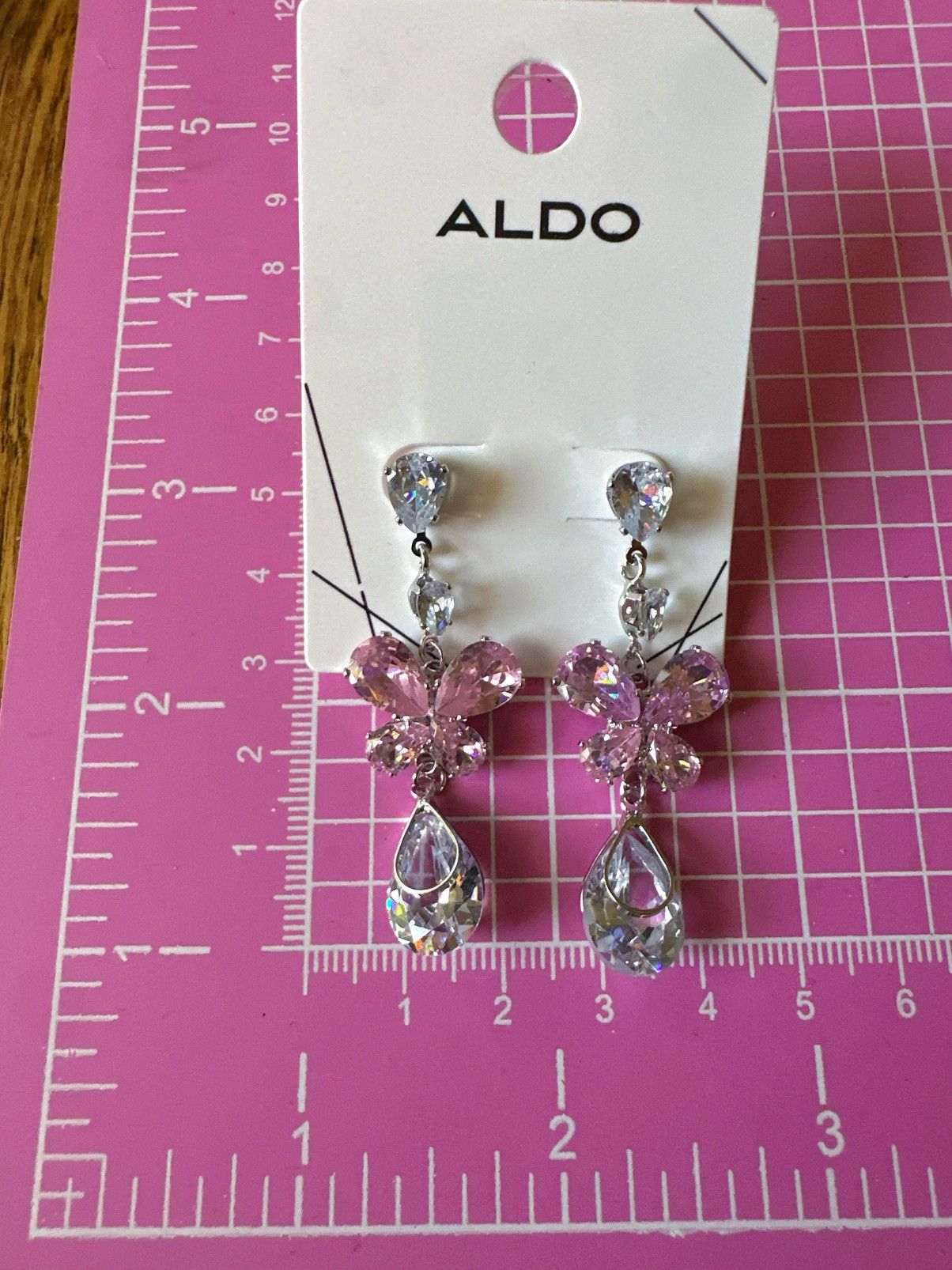Aldo Aldo earrings pink butterfly crystal clear tear drops silver Size ONE SIZE - 4 Thumbnail