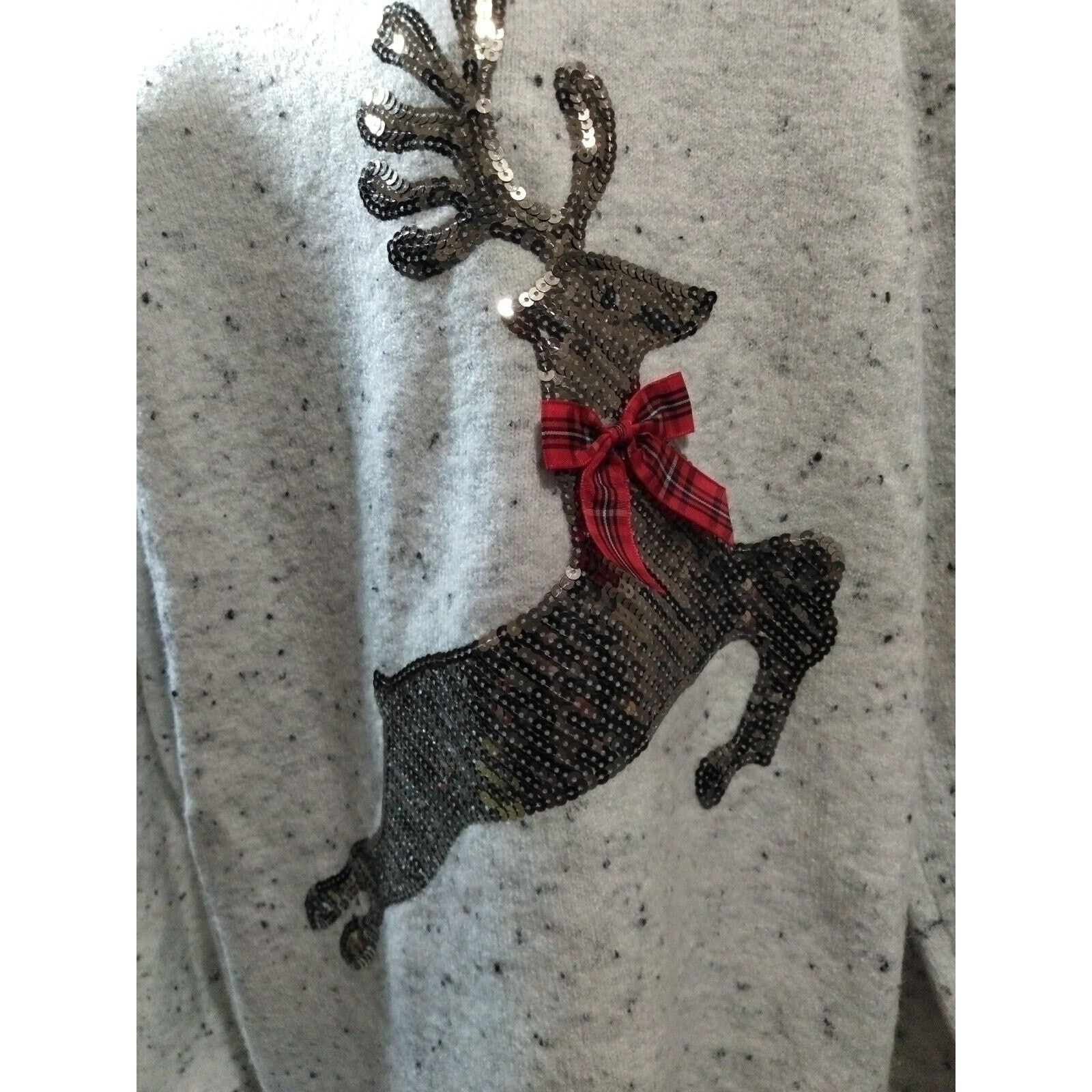 Other Karen Scott Women White Holiday Sweater Xl Raindeer Sequins Size XL / US 12-14 / IT 48-50 - 2 Thumbnail