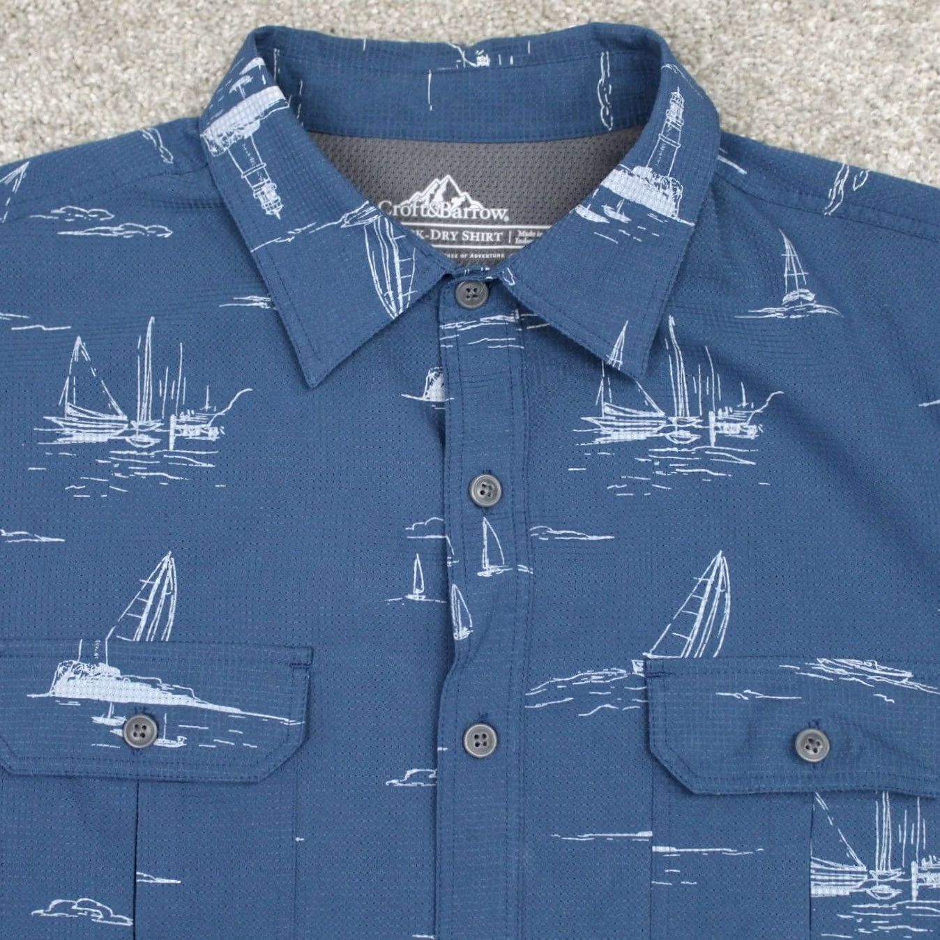 Croft & Barrow Croft & Barrow Shirt Mens Large Blue Lighthouse/Sailboat Quick Dry Short Sleeve Button-Up Polo? Size US L / EU 52-54 / 3 - 6 Thumbnail