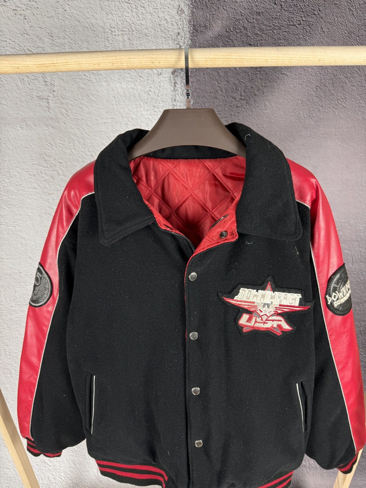Vintage Down Impact USA reversible wool leather monogram bomber jckt Size US L / EU 52-54 / 3 - 5 Thumbnail
