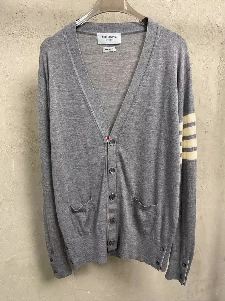 Thom Browne Thom browne Gray four-striped wool cardigan jacket 2504-Nex Size US M / EU 48-50 / 2 - 3 Thumbnail