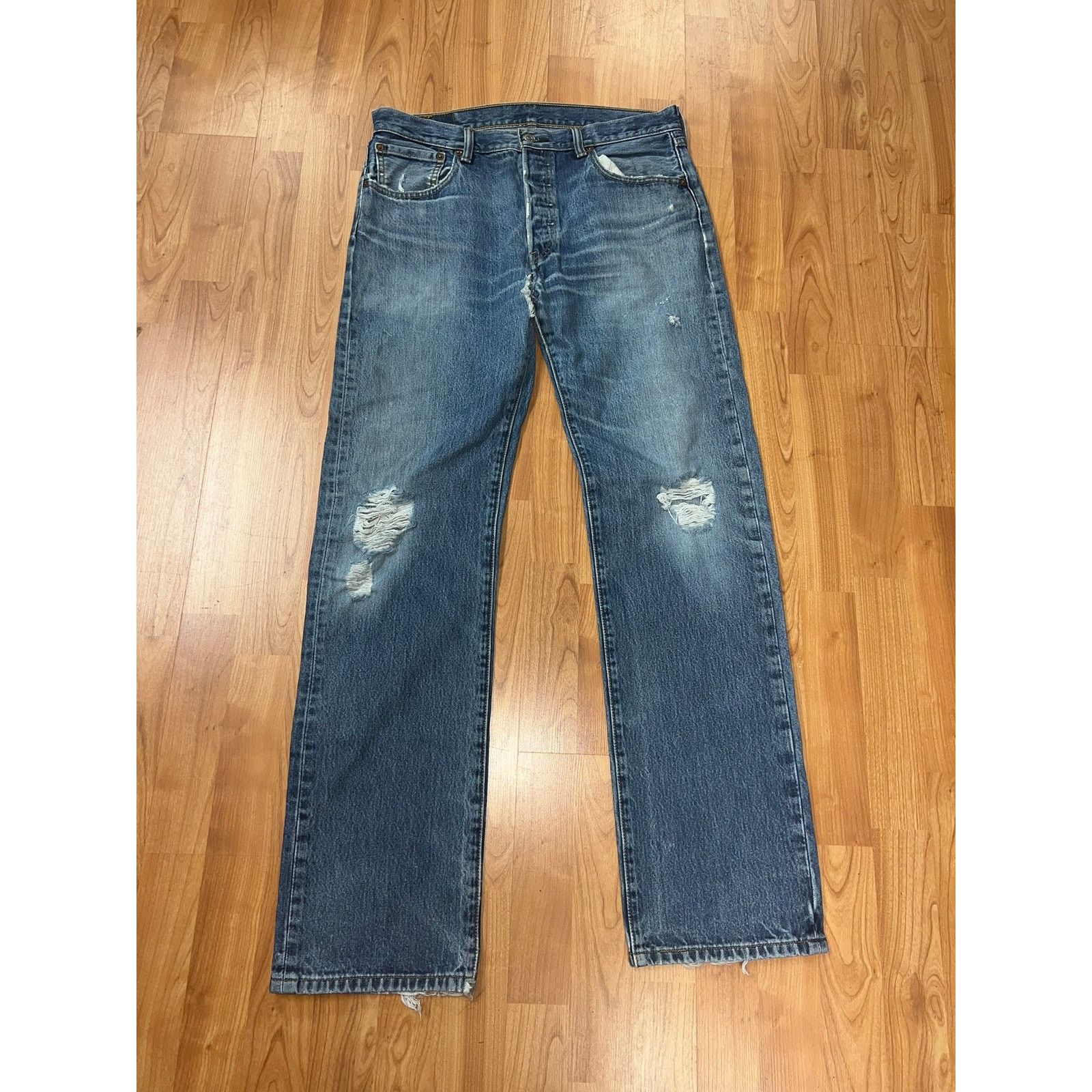 Levi's Y2K Levi Levi's 501 Blue Denim Jeans Bottoms Rip Torn 34x34 Size US 34 / EU 50 - 2 Thumbnail