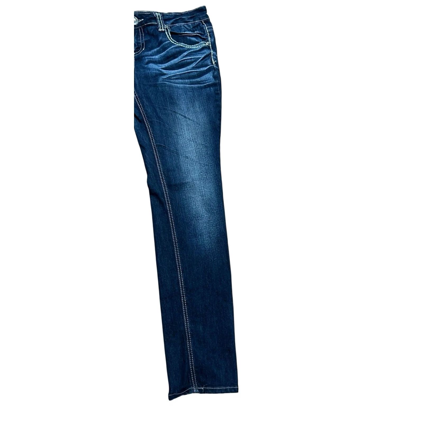 Denime ZCO Jeans Ladies Blue Distressed Embroidered Embellished Denim Jeans Size 11 Women’s Regular Bootcut 5-Pocket Cotton Blend Spandex Size 32" / US 10 / IT 46 - 2 Thumbnail
