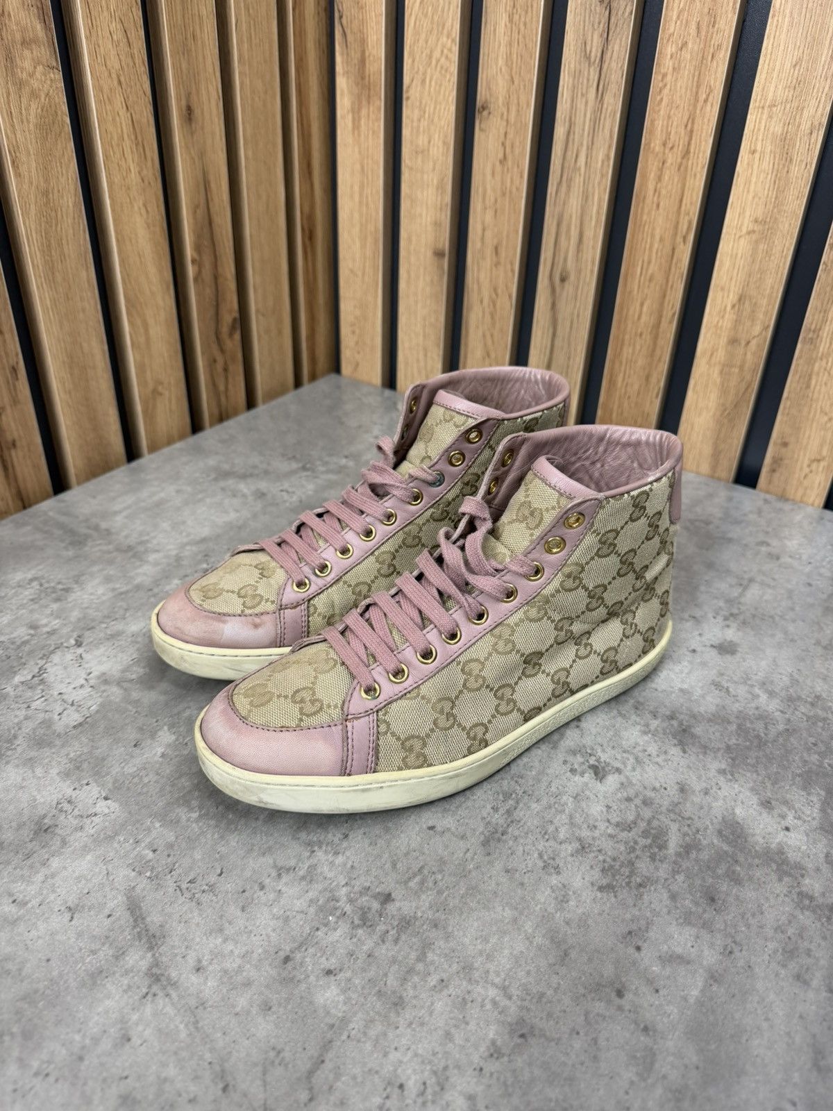 Gucci Gucci GG Monogram High Top Sneakers Pink Canvas Women Size US 8 / IT 38 - 5 Thumbnail