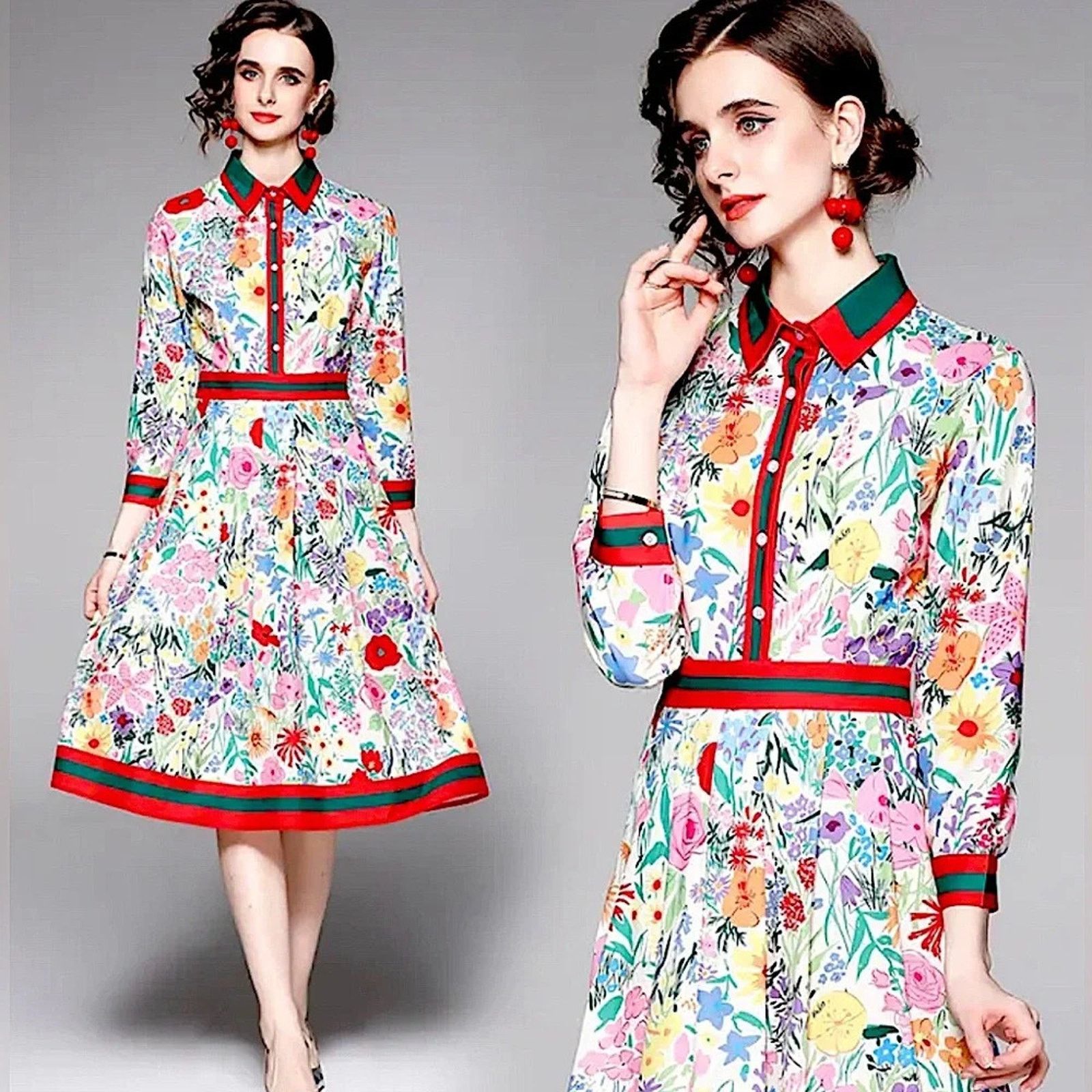 Designer NWT Dalia Macphee Floral Pleated Fit Flare Midi 50s Dress M Size M / US 6-8 / IT 42-44 - 1 Thumbnail