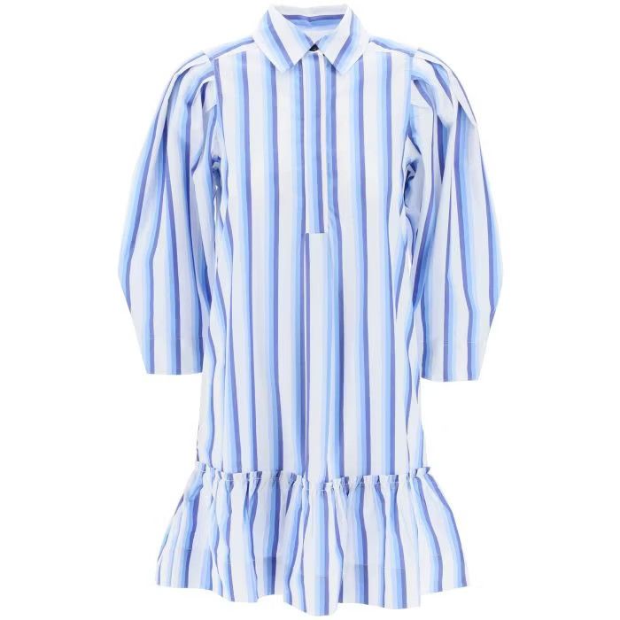 image of Ganni O1S22I1N0524 Striped Ruffles Dress In Blue, Women's (Size XS)