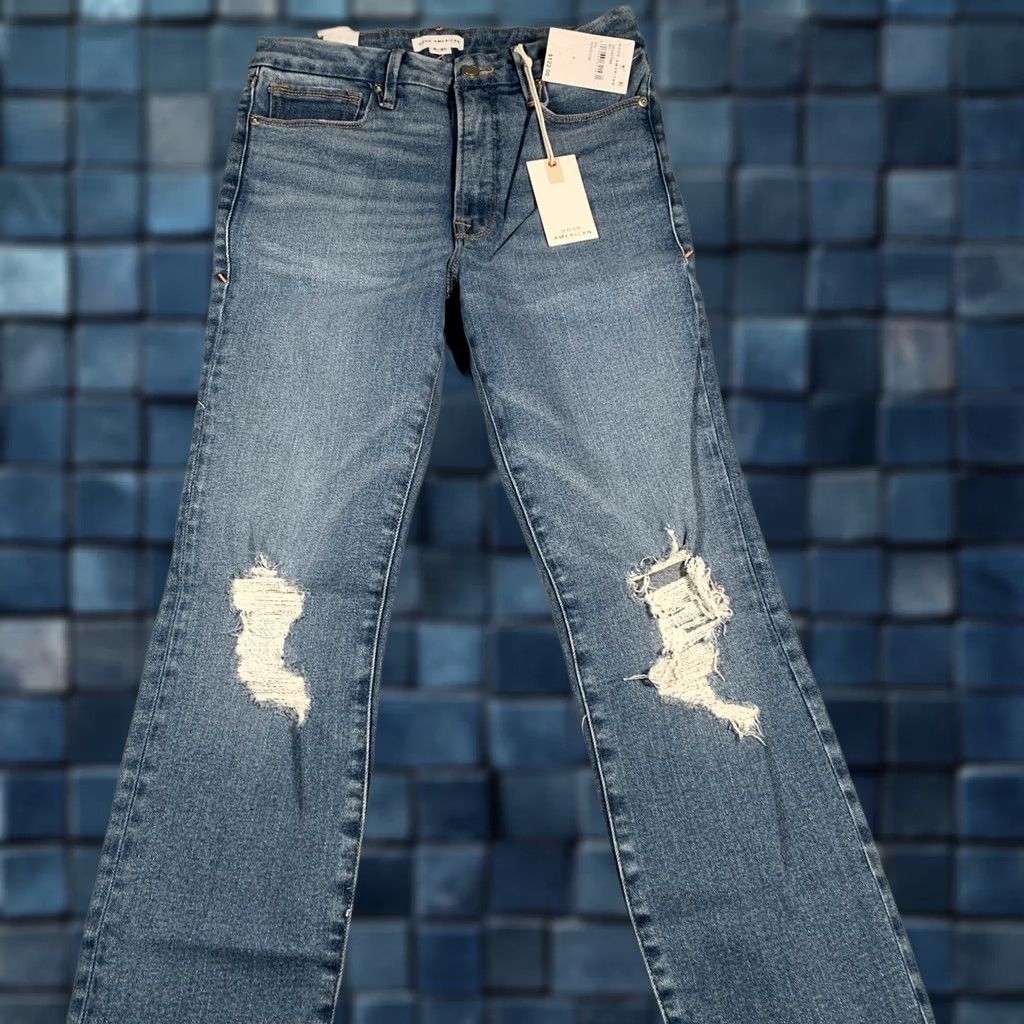 Good American Good American Jeans Womens Hi Rise 27 4/28 Good Classic Distressed Raw Hem Size 27" / US 4 / IT 40 - 1 Thumbnail