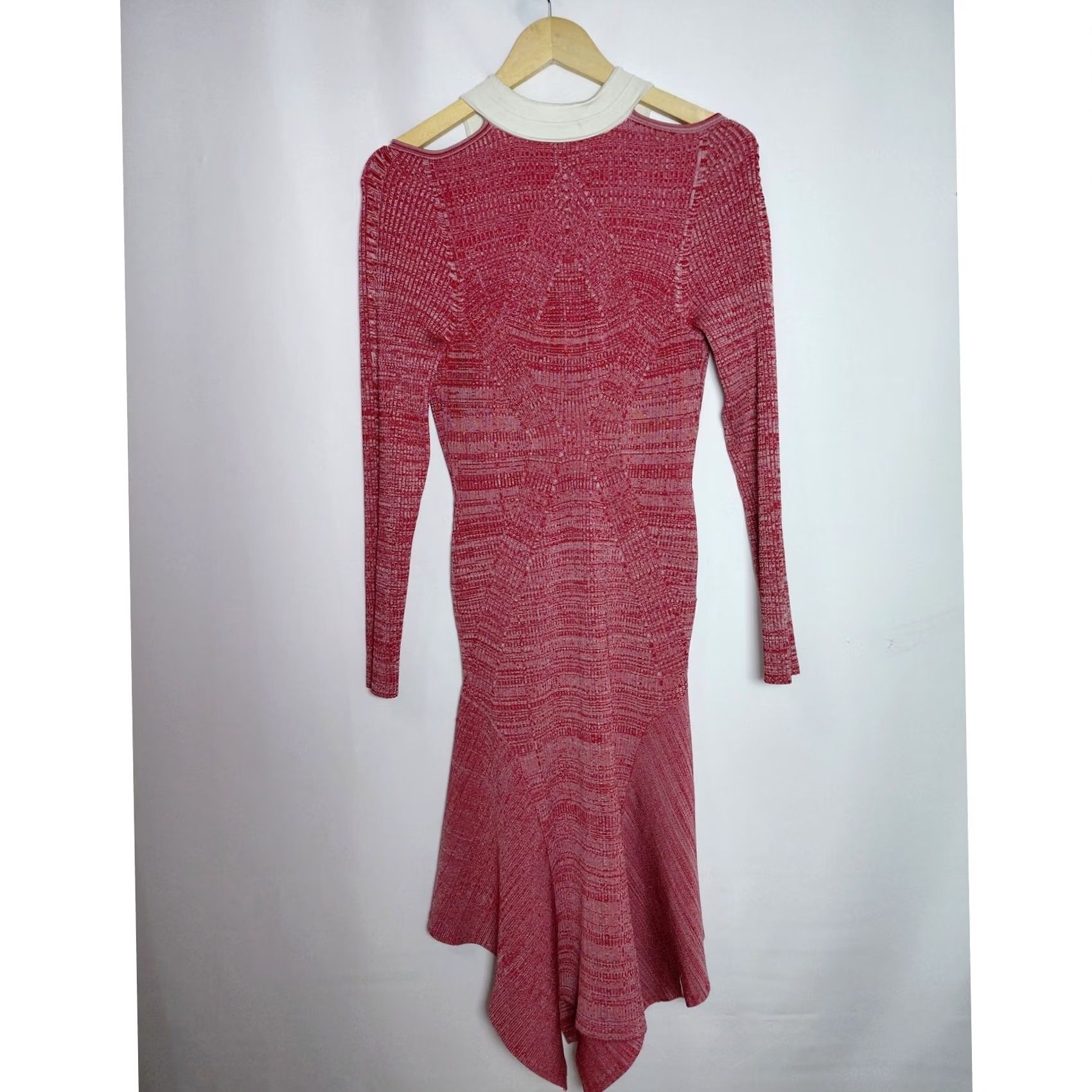 Vintage YIGAL AZROUËL Red Knit Dress Long Sleeve Solid V-Neck Midi Women Size L Size L / US 10 / IT 46 - 2 Thumbnail